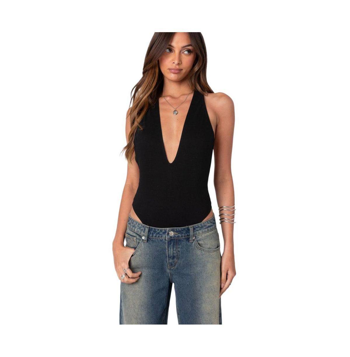 Women's Deep V Backless Bodysuit