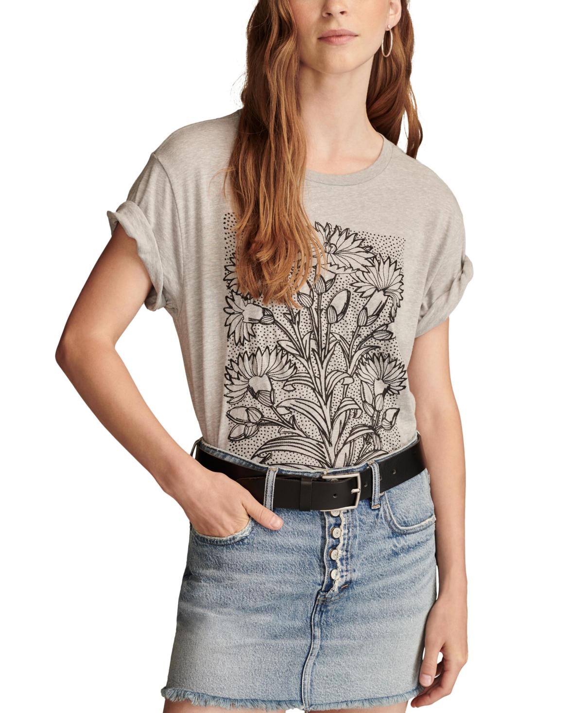 Women's Floral Embroidered Cotton Boyfriend T-Shirt