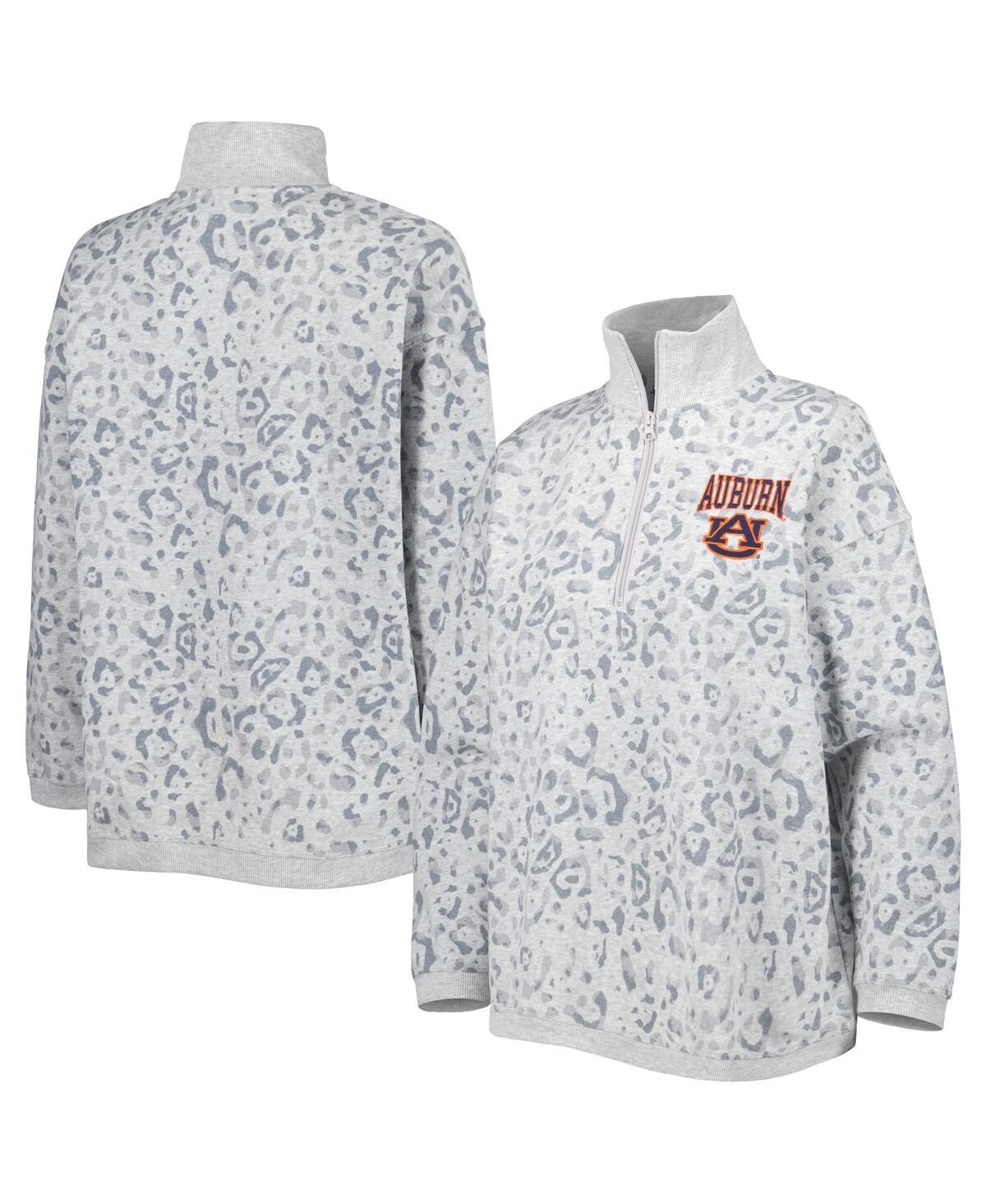 Women's Heather Gray Auburn Tigers Leopard Quarter-Zip Sweatshirt