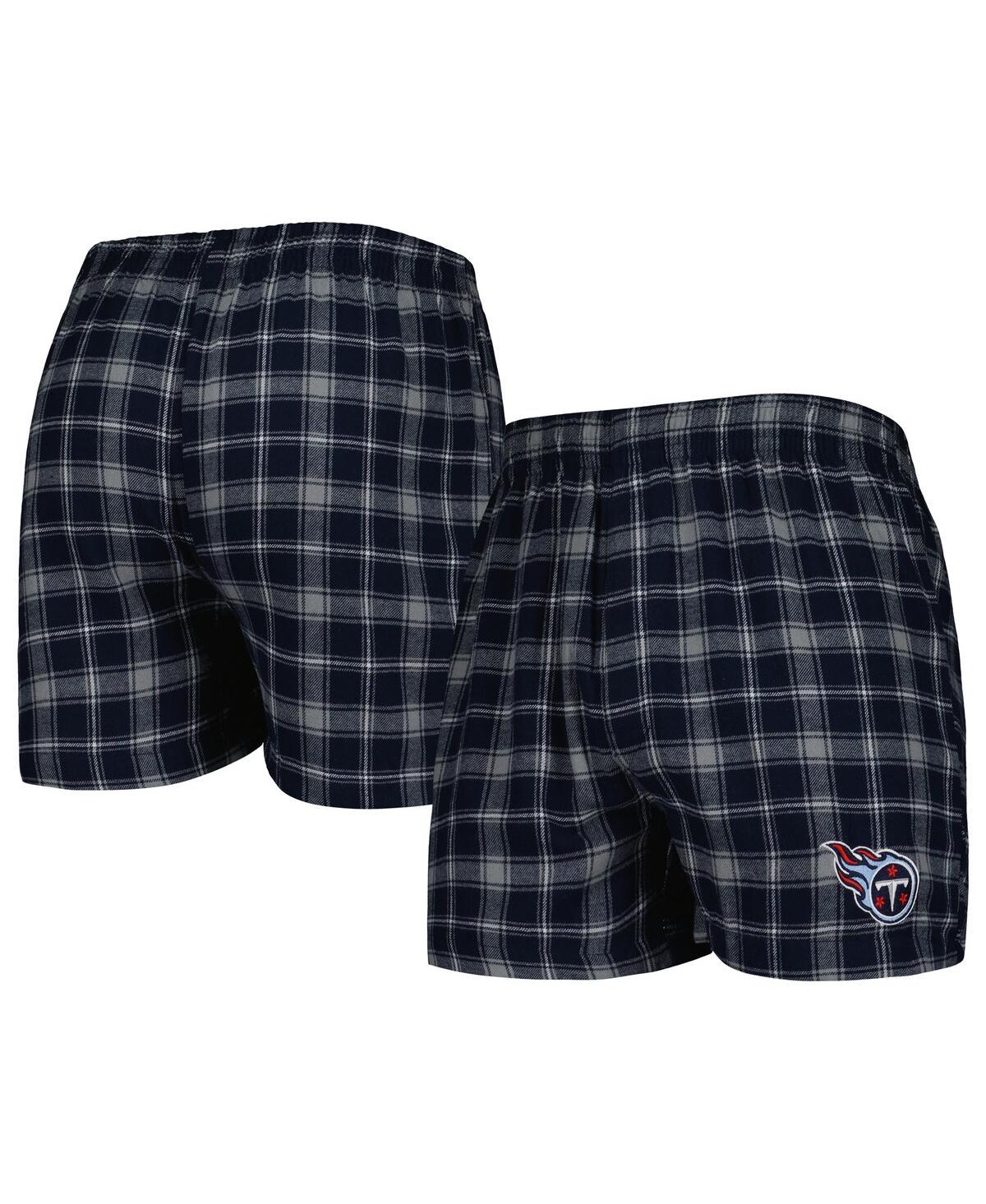 Men's Navy, Gray Tennessee Titans Ledger Flannel Boxers