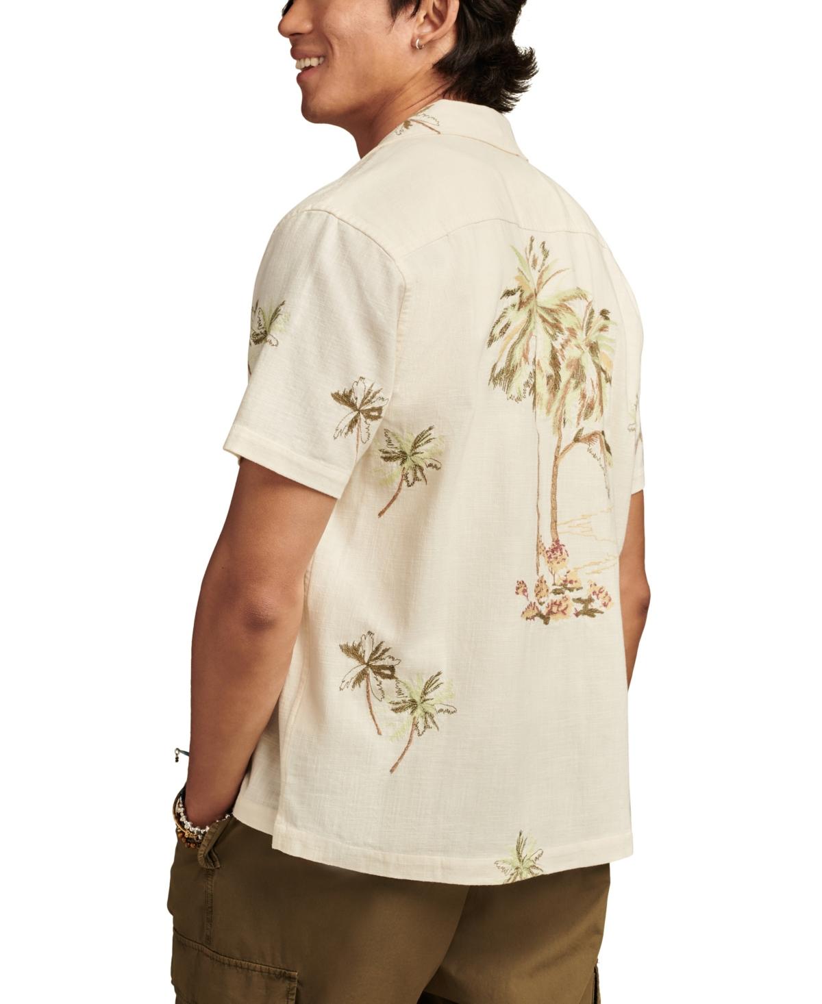 Palm Tree Embroidered Short Sleeve Camp Collar Shirt