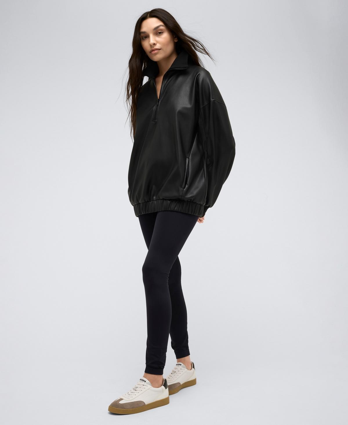 Women's Half-Zip Faux-Leather Sweater