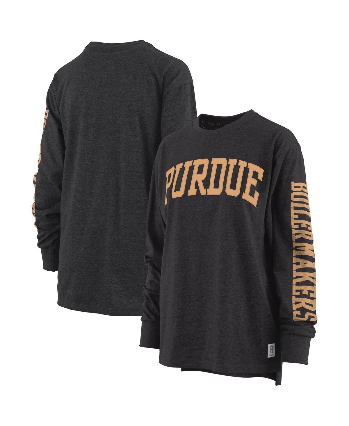 Women's Heathered Black Purdue Boilermakers Two-Hit Canyon Long Sleeve T-shirt