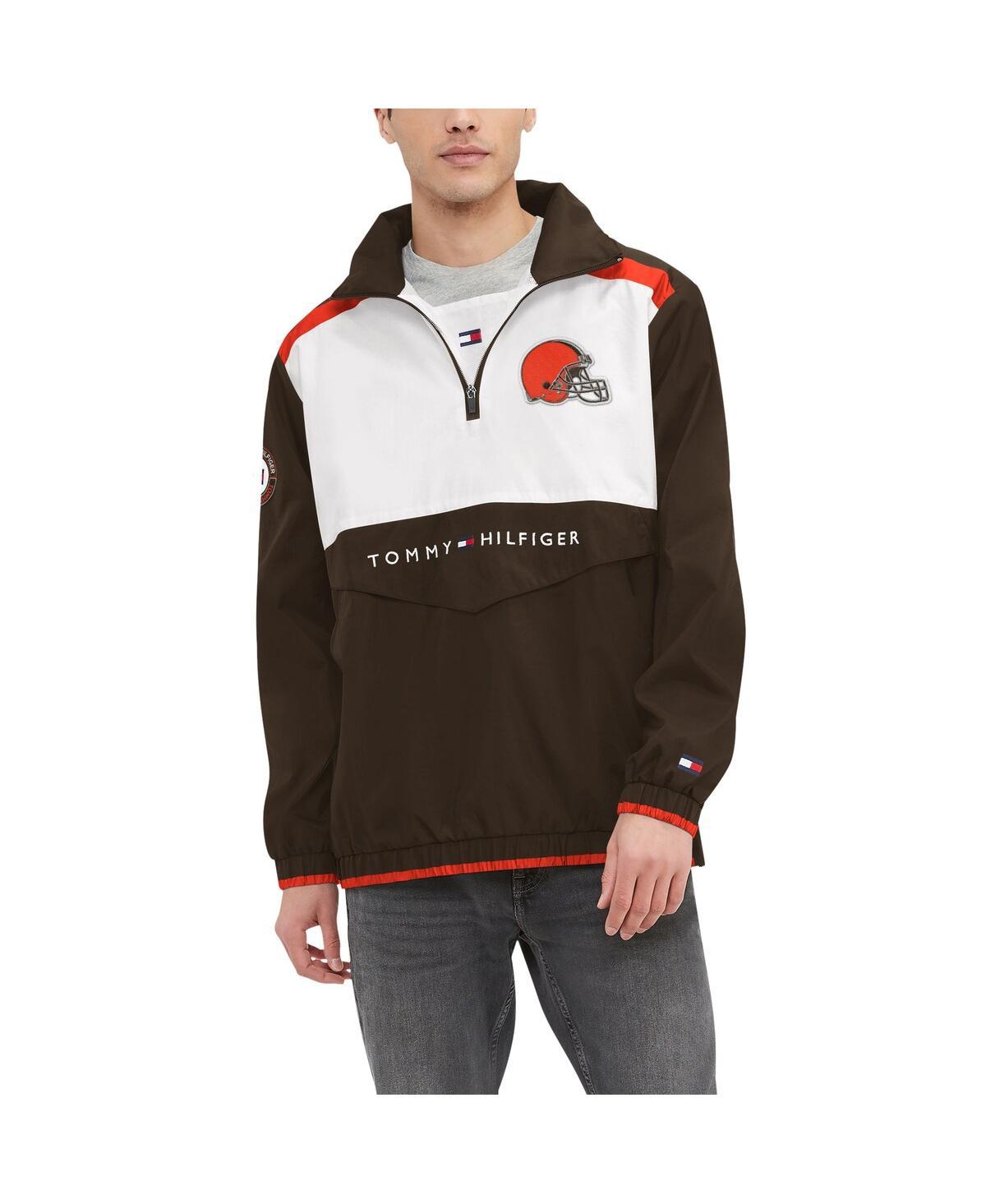 Men's Brown, White Cleveland Browns Carter Half-Zip Hooded Top