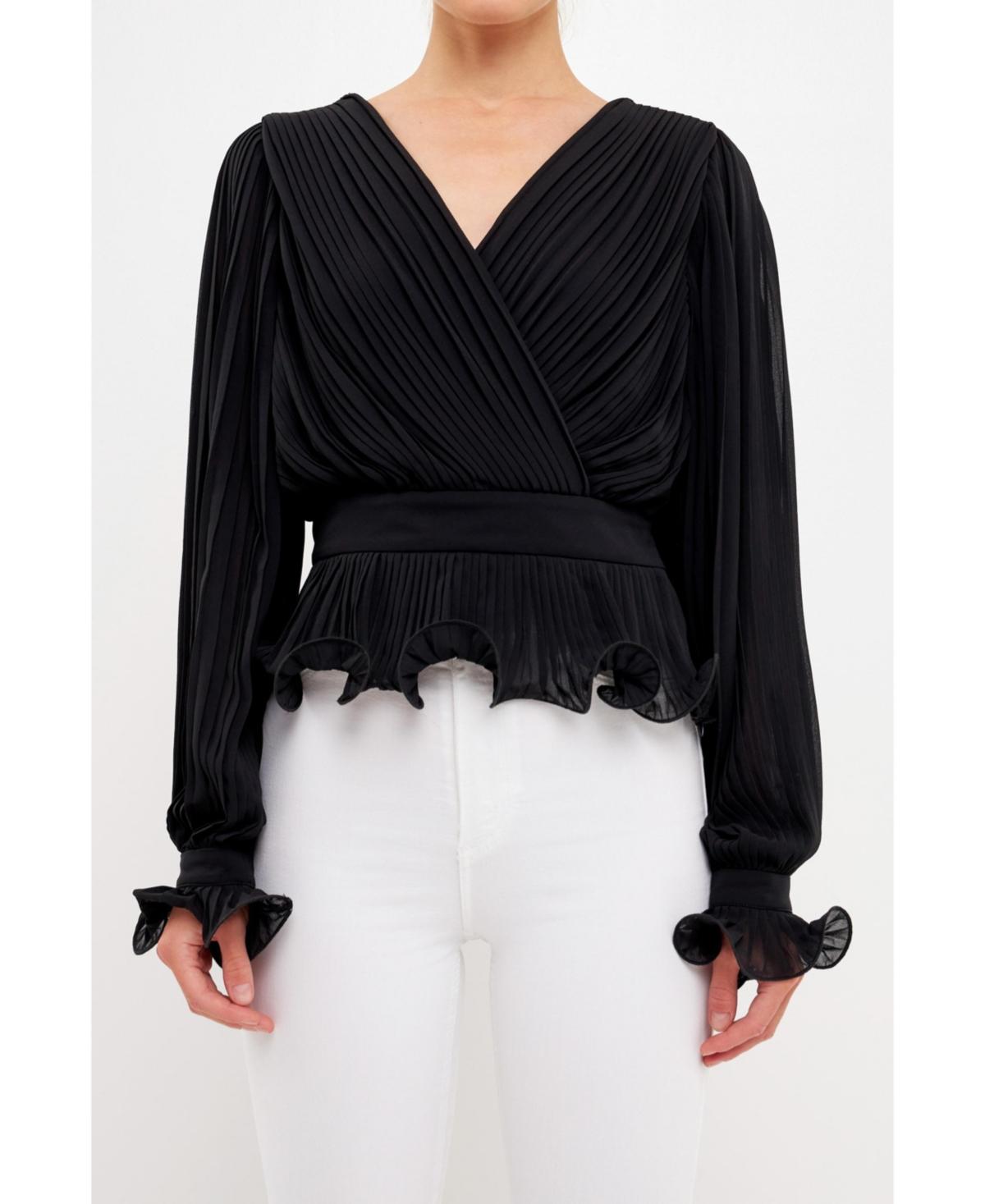 Women's Long Sleeve Pleated Top