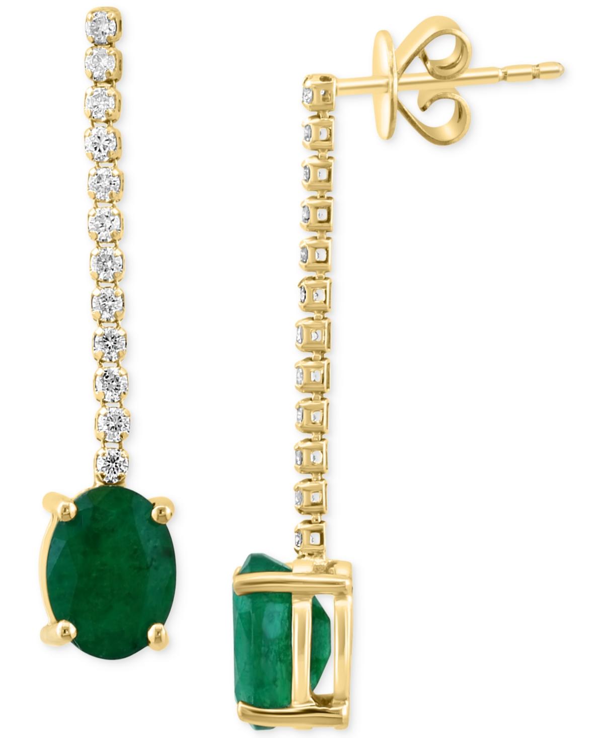 EFFY® Emerald (2-1/4 ct. t.w.) & Diamond (1/3 ct. t.w.) Chain Drop Earrings in 14k Gold