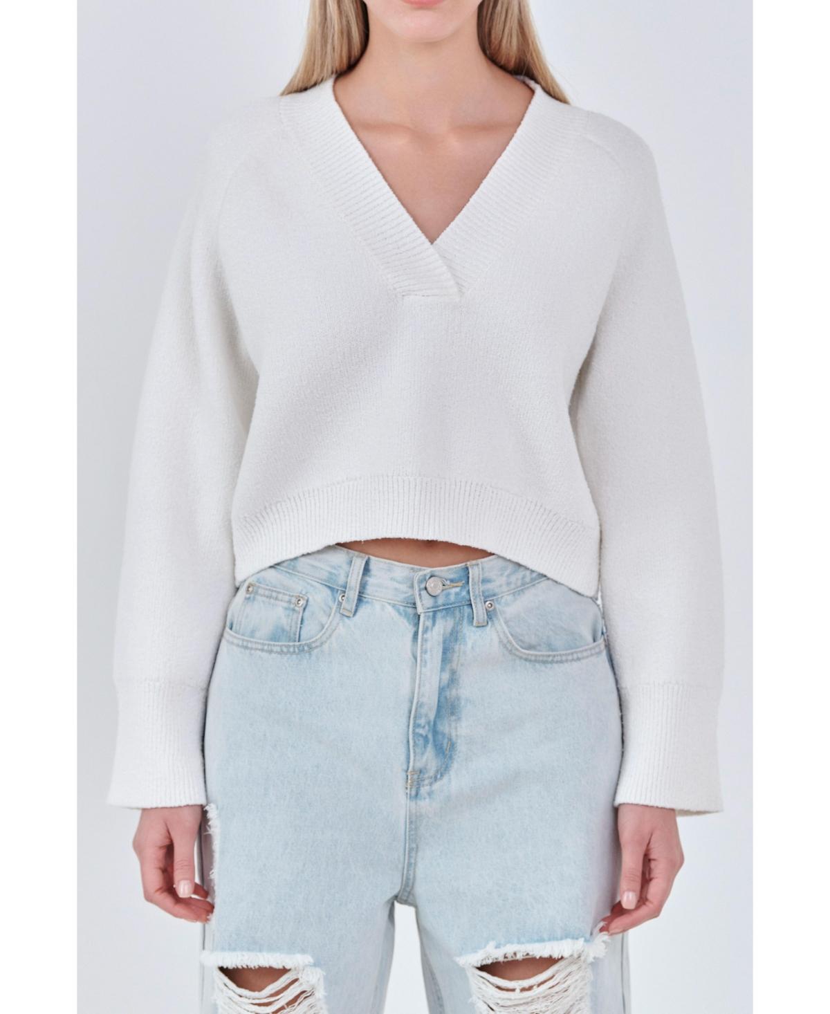 Women's V-neck Cropped Knit Sweater