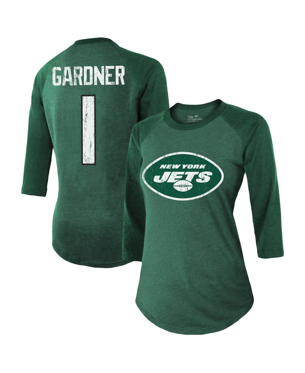 Women's Threads Ahmad Sauce Gardner Green New York Jets Player Name and Number Tri-Blend Raglan 3/4-Sleeve T-shirt