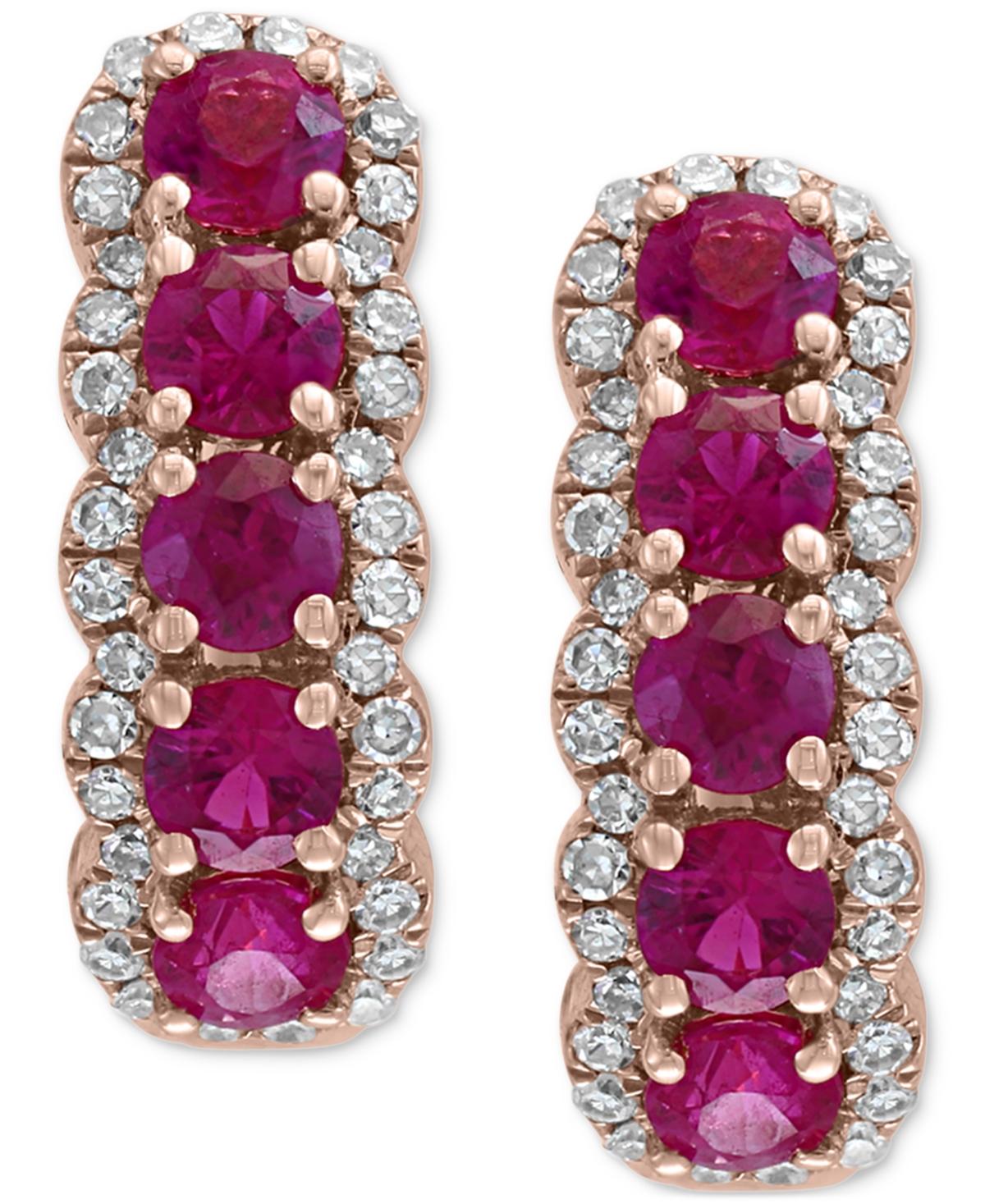 EFFY® Ruby (1-1/4 ct. t.w.) & Diamond (1/4 ct. t.w.) Hoop Earrings in 14k Rose Gold