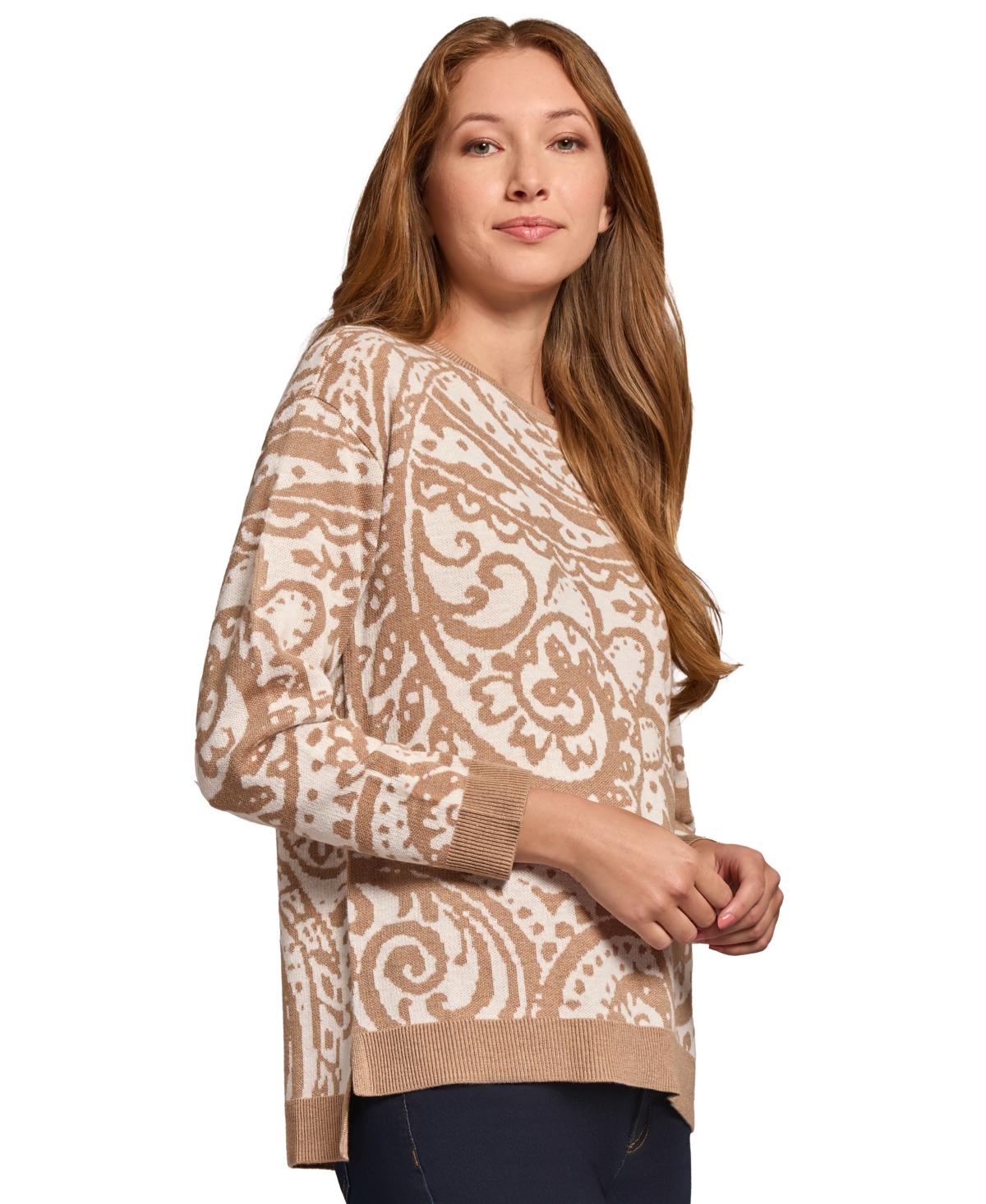 Petite Paisley High-Low Pullover Sweater