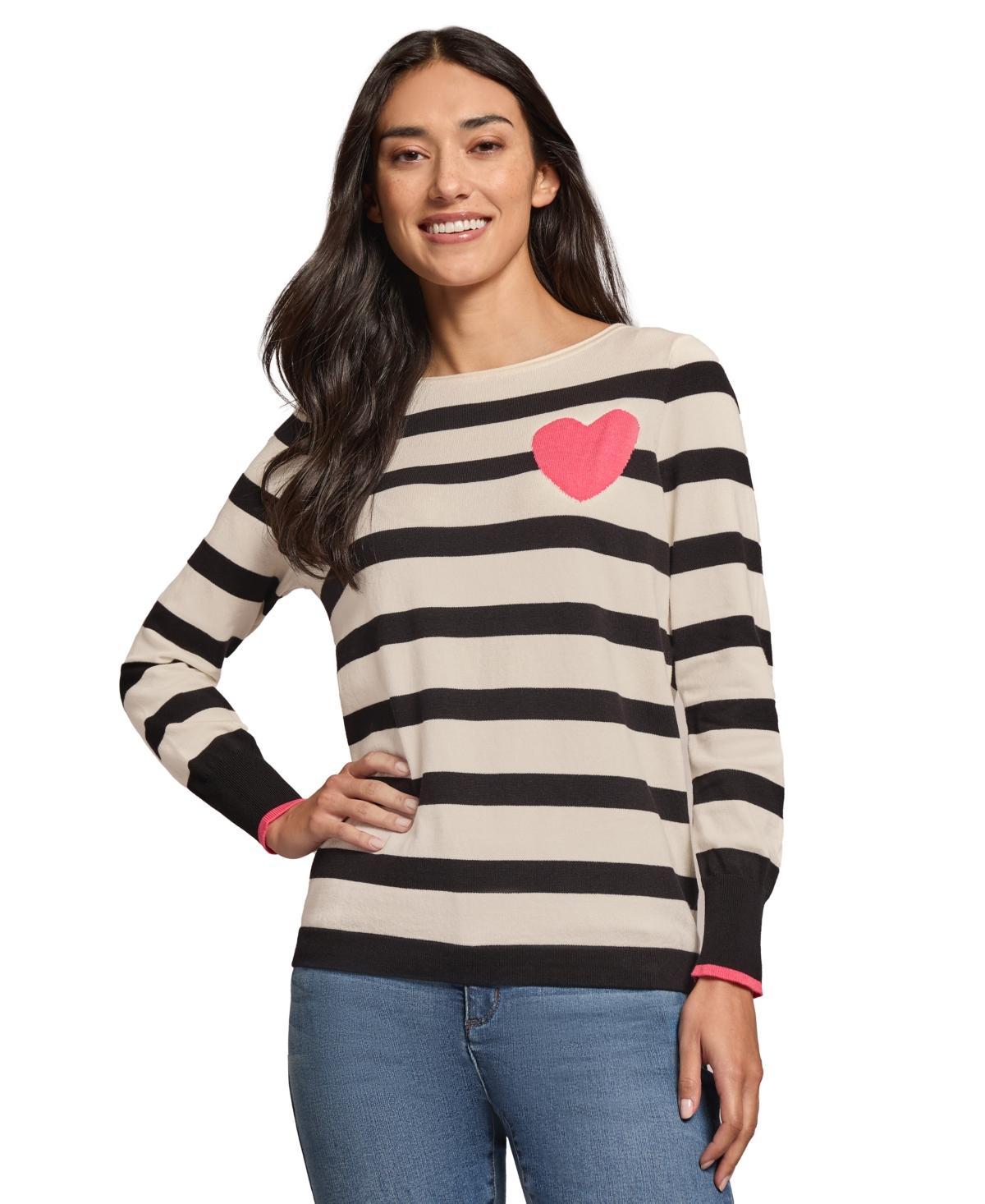 Petite Intarsia Heart Striped Sweater