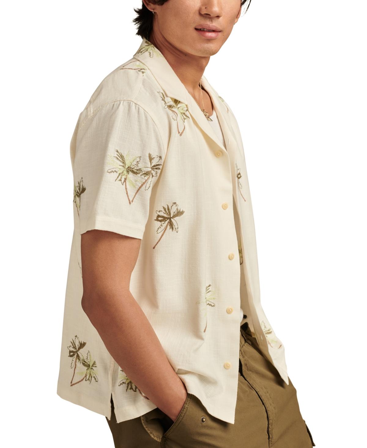 Palm Tree Embroidered Short Sleeve Camp Collar Shirt