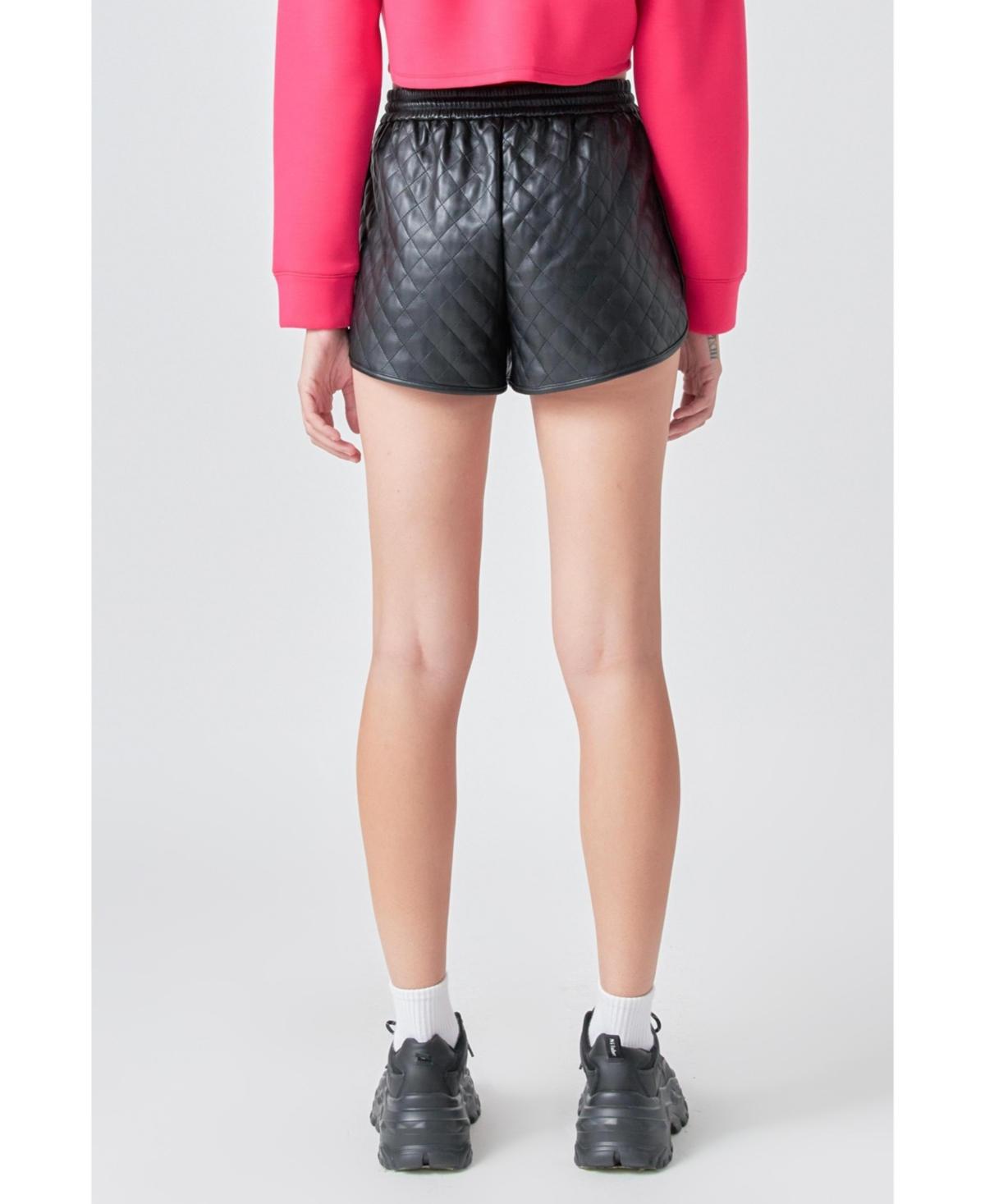 Women's Faux Leather Diamond Stitch Shorts