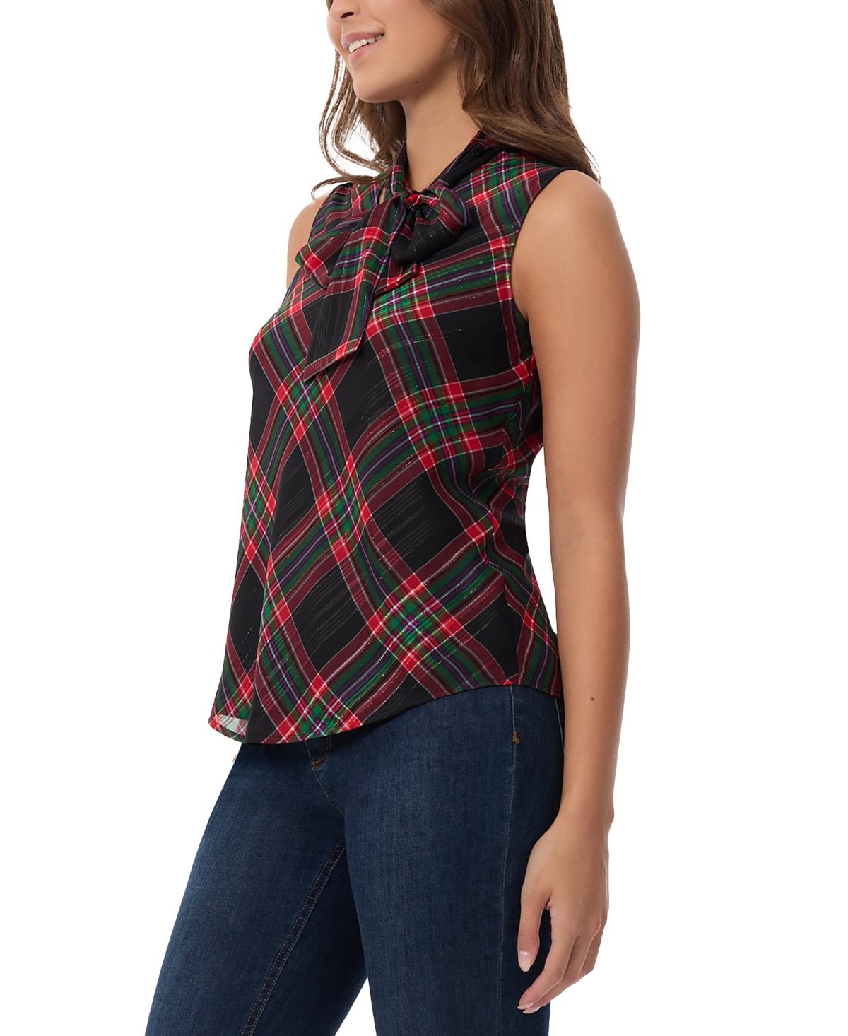 Petite Plaid-Print Bow-Tie Sleeveless Top