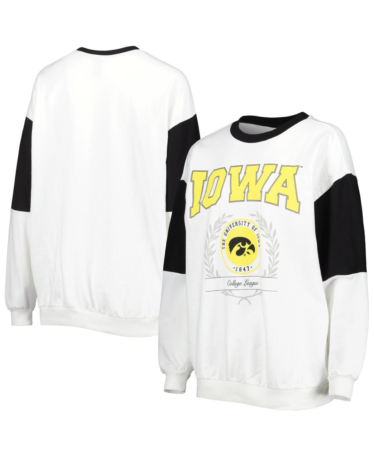 Women's White Iowa Hawkeyes It's A Vibe Dolman Pullover Sweatshirt