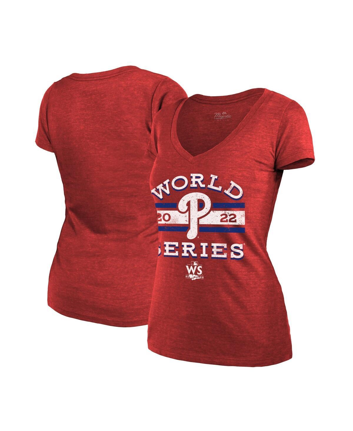 Women's Threads Red Philadelphia Phillies 2022 World Series Modest V-Neck T-shirt