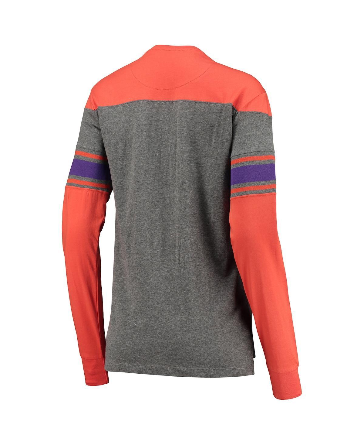 Women's Orange and Heathered Gray Clemson Tigers Lizzy Flocking Striped Long Sleeve T-shirt