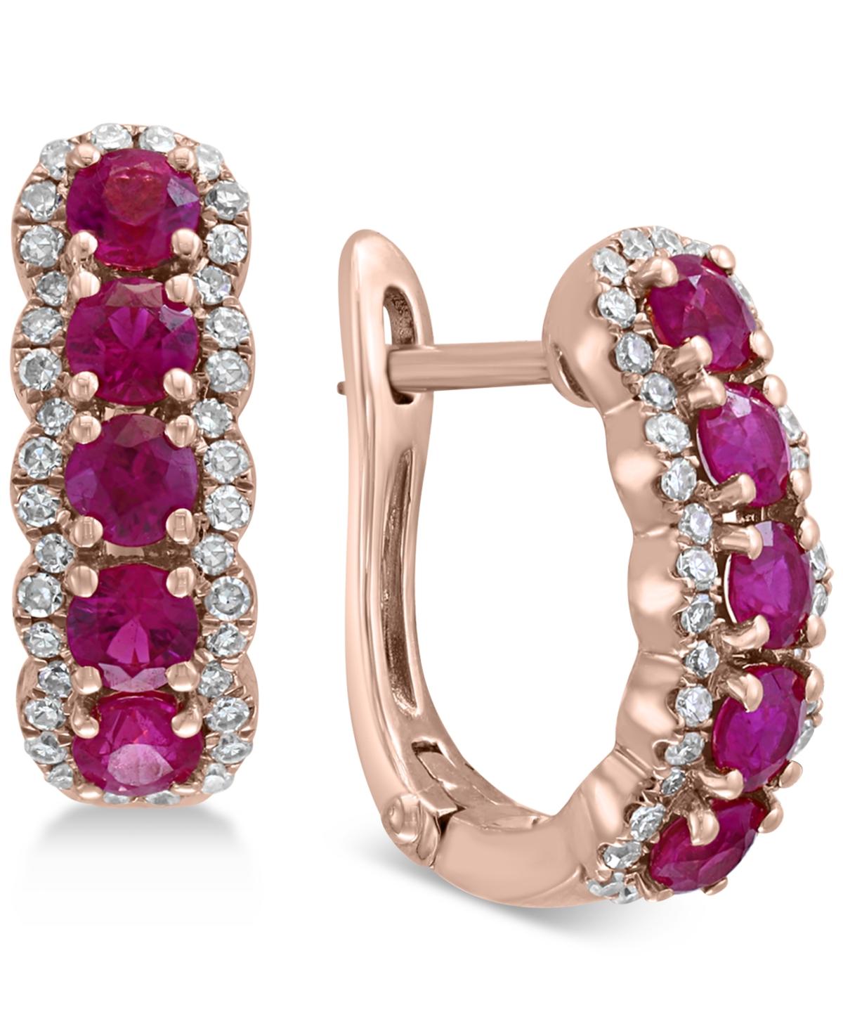 EFFY® Ruby (1-1/4 ct. t.w.) & Diamond (1/4 ct. t.w.) Hoop Earrings in 14k Rose Gold