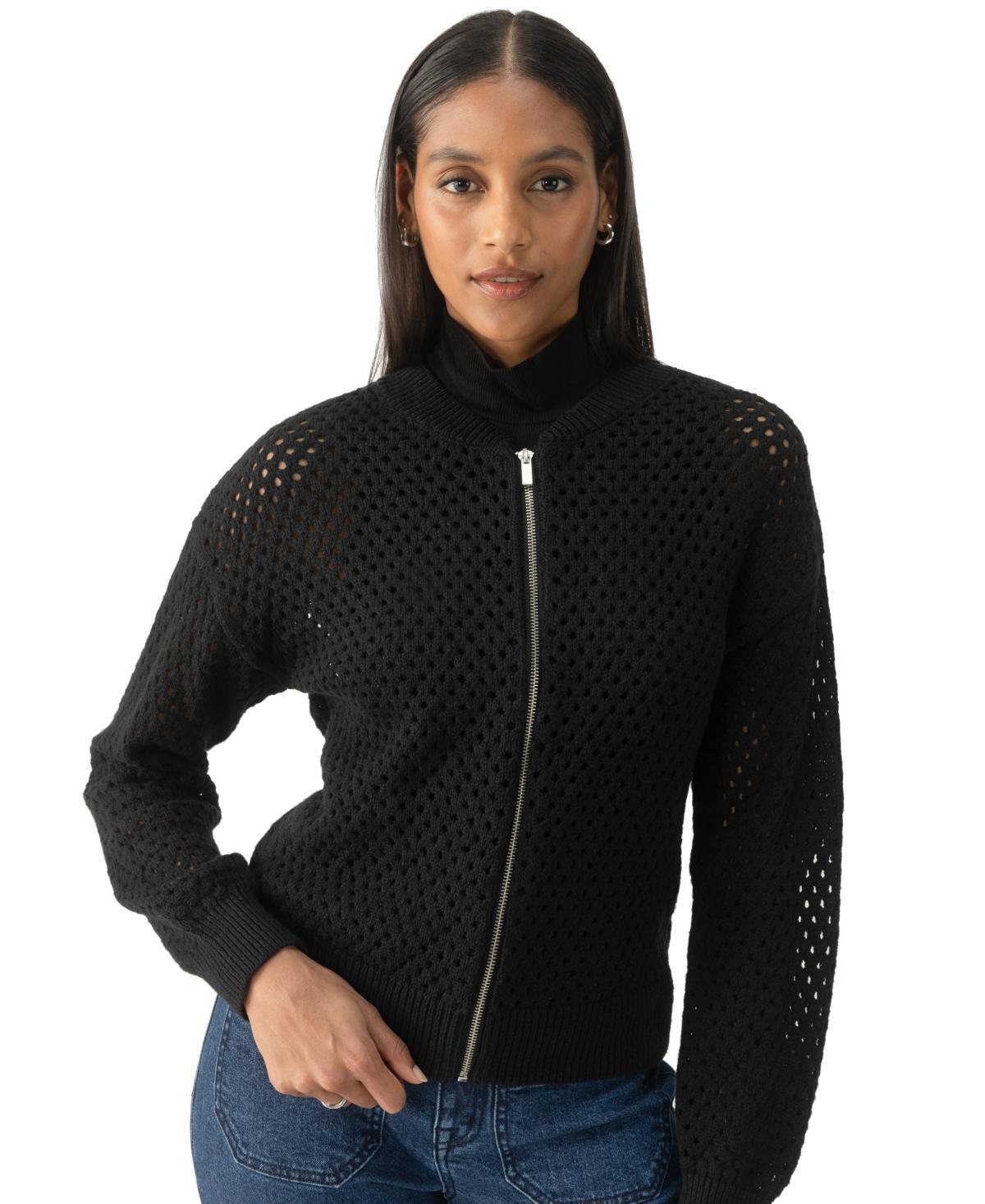 Women's Stepping Out Cotton Open-Knit Bomber Jacket