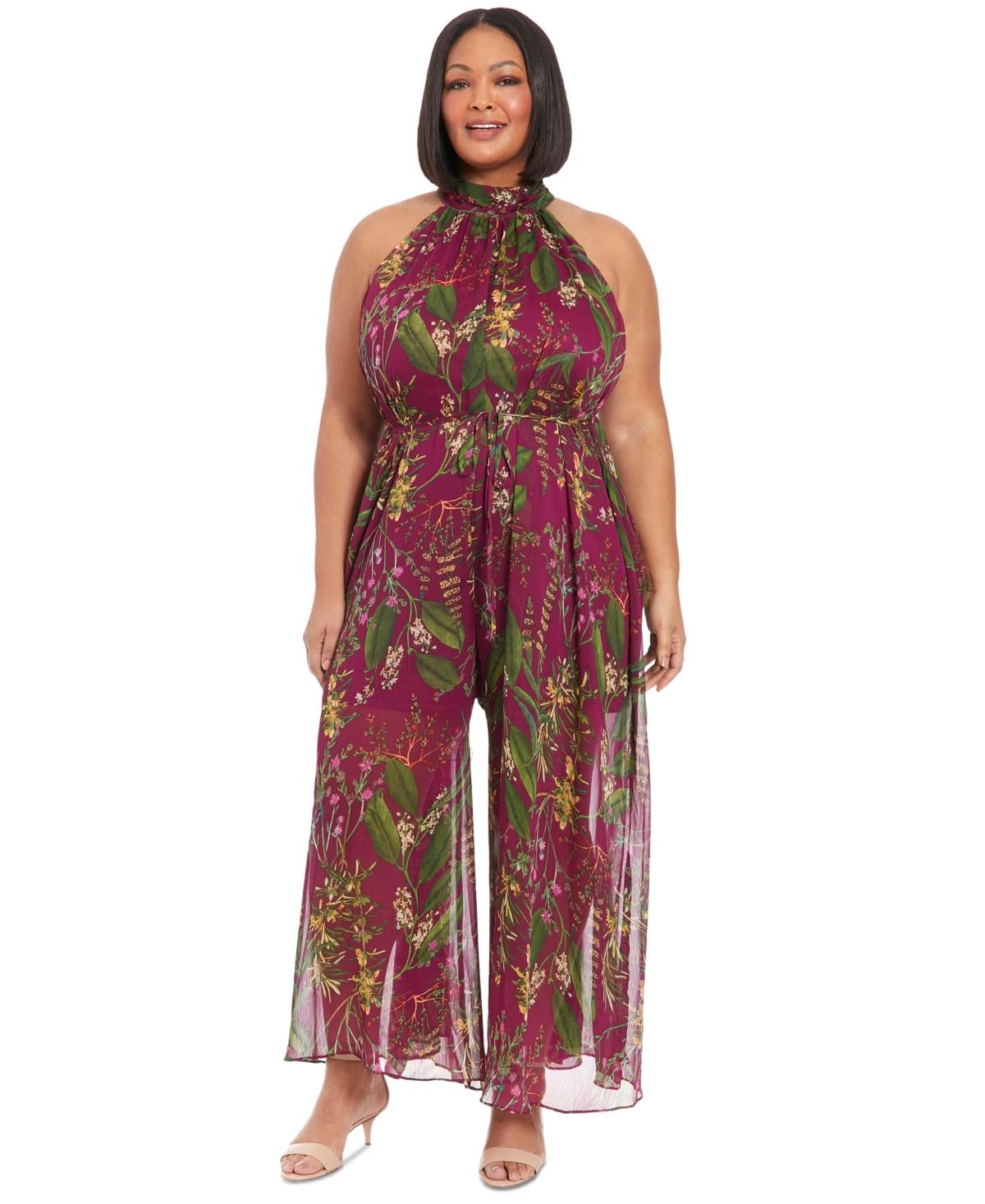 Plus Size Halter-Neck Printed Jumpsuit