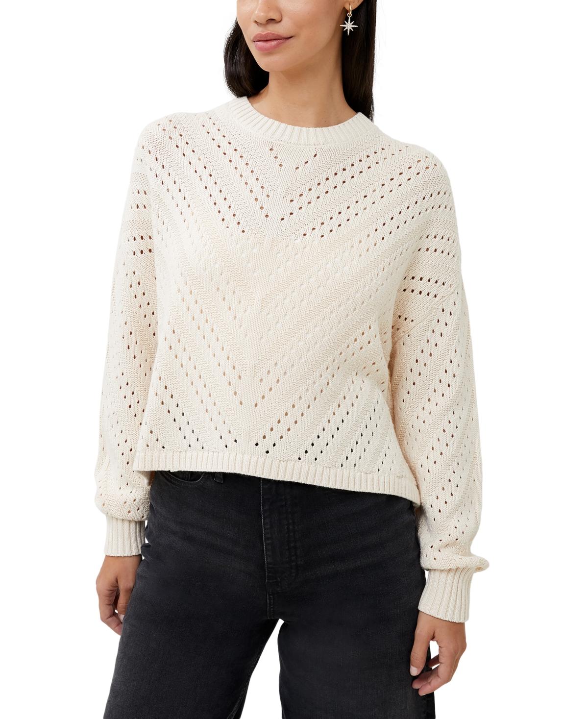 Women's Mozart Chevron-Stitch Cropped Cotton Sweater