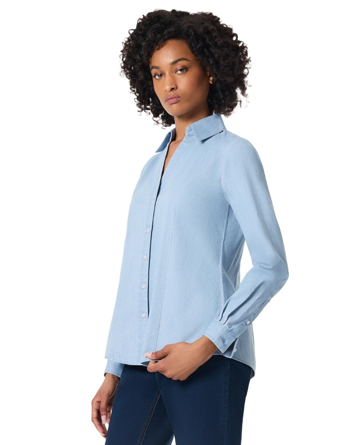 Women's Long Sleeve Y-Neck Button Down Blouse