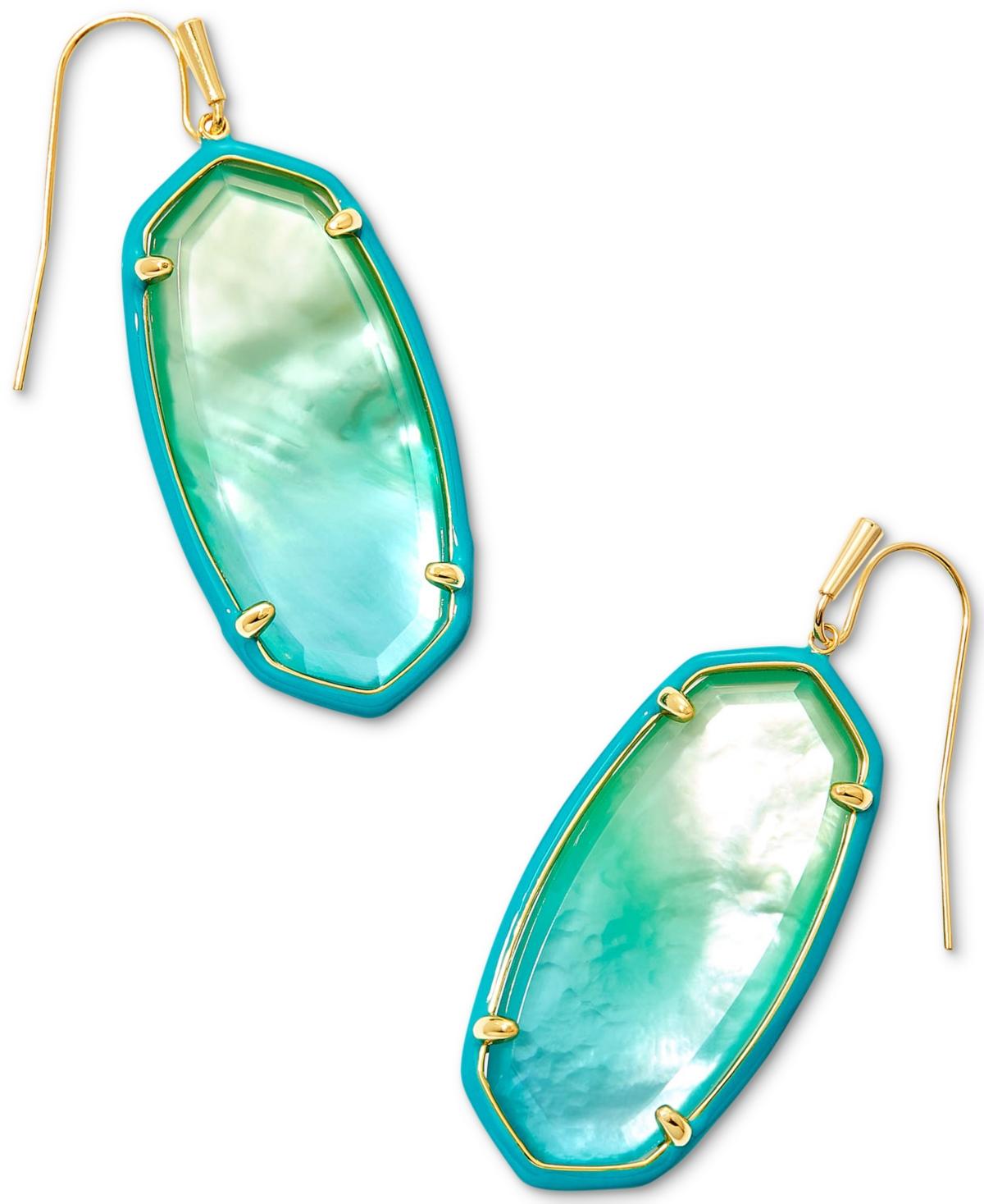 14k Gold-Plated Color-Framed Stone Drop Earrings