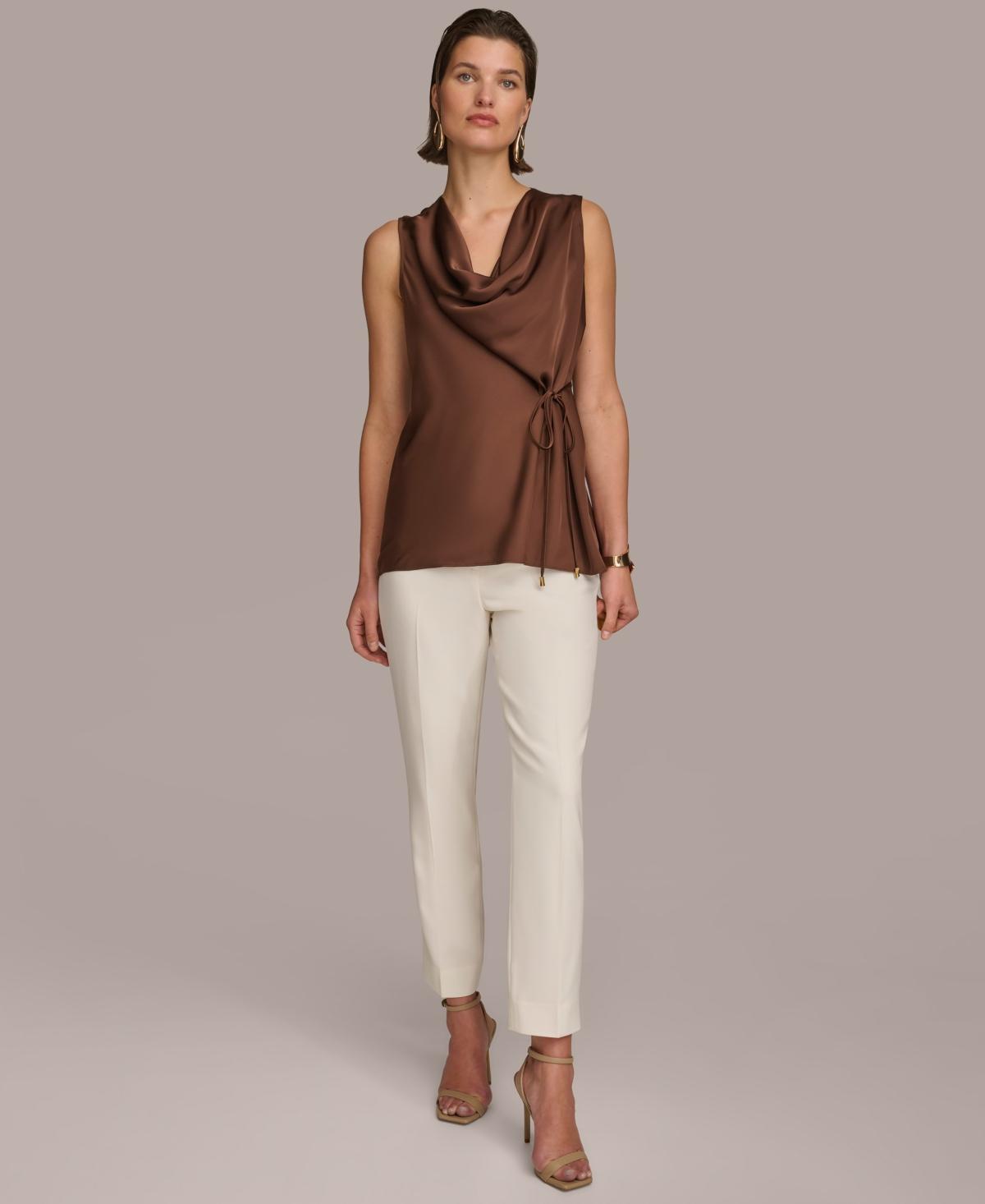 Donna Karan Women's Sleeveless Drape-Neck Satin Top 