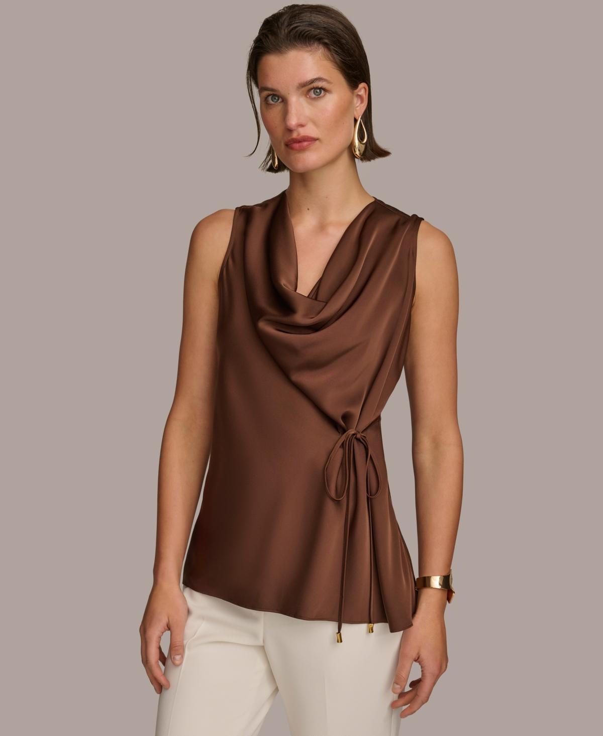 Donna Karan Women's Sleeveless Drape-Neck Satin Top 