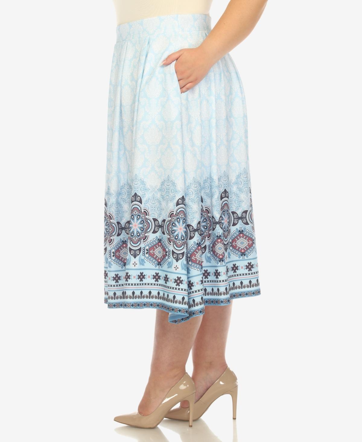 Plus Size Pleated Skirt with Border Print