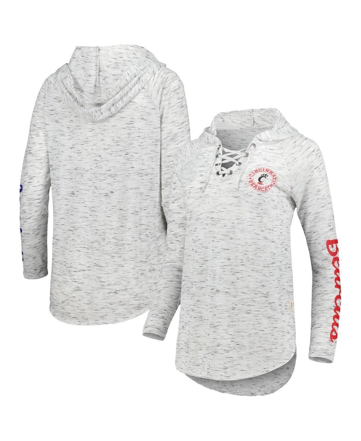 Women's Gray Cincinnati Bearcats Space Dye Lace-Up V-Neck Raglan Long Sleeve T-shirt