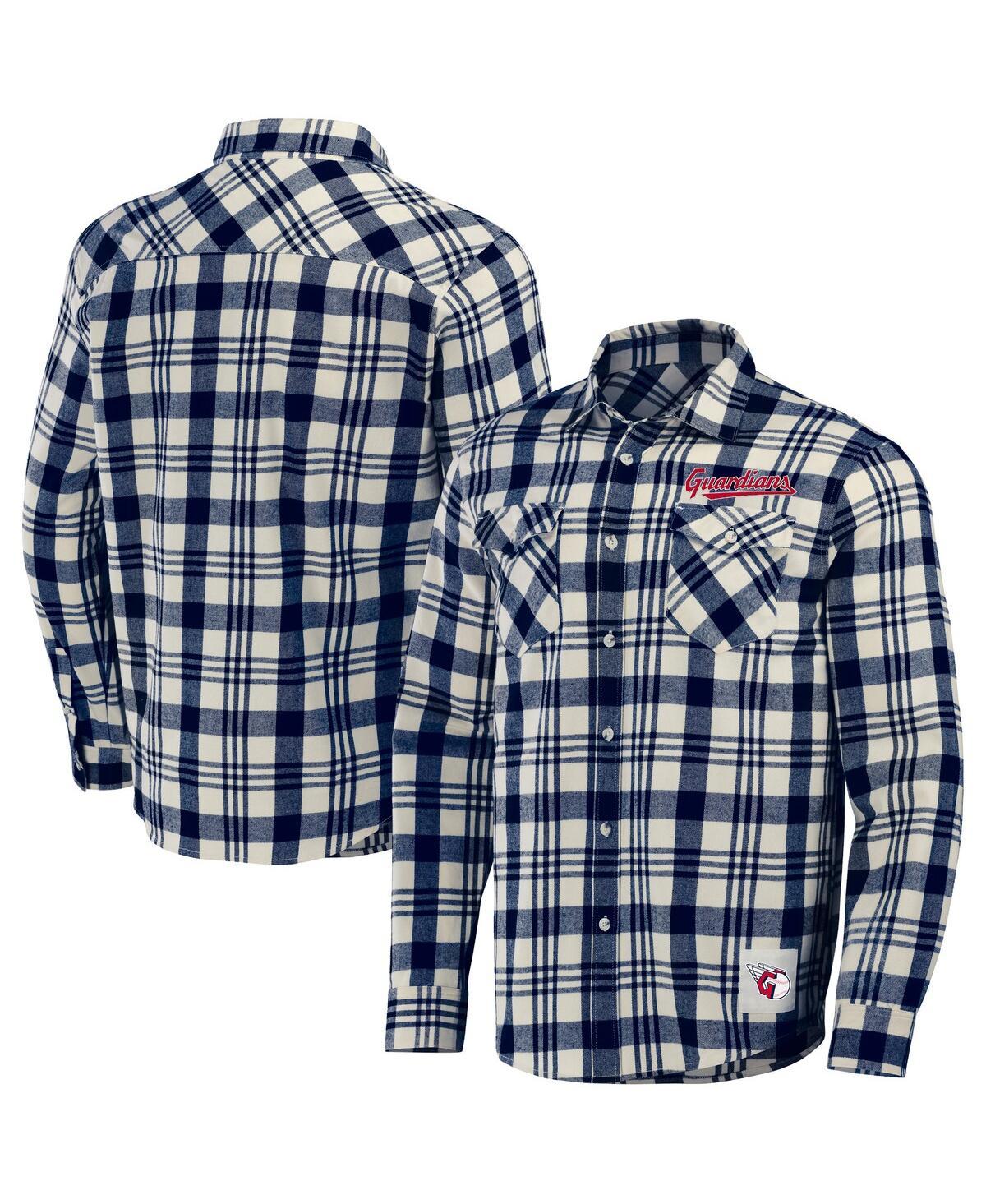 Men's Darius Rucker Collection by Navy Cleveland Guardians Plaid Flannel Button-Up Shirt