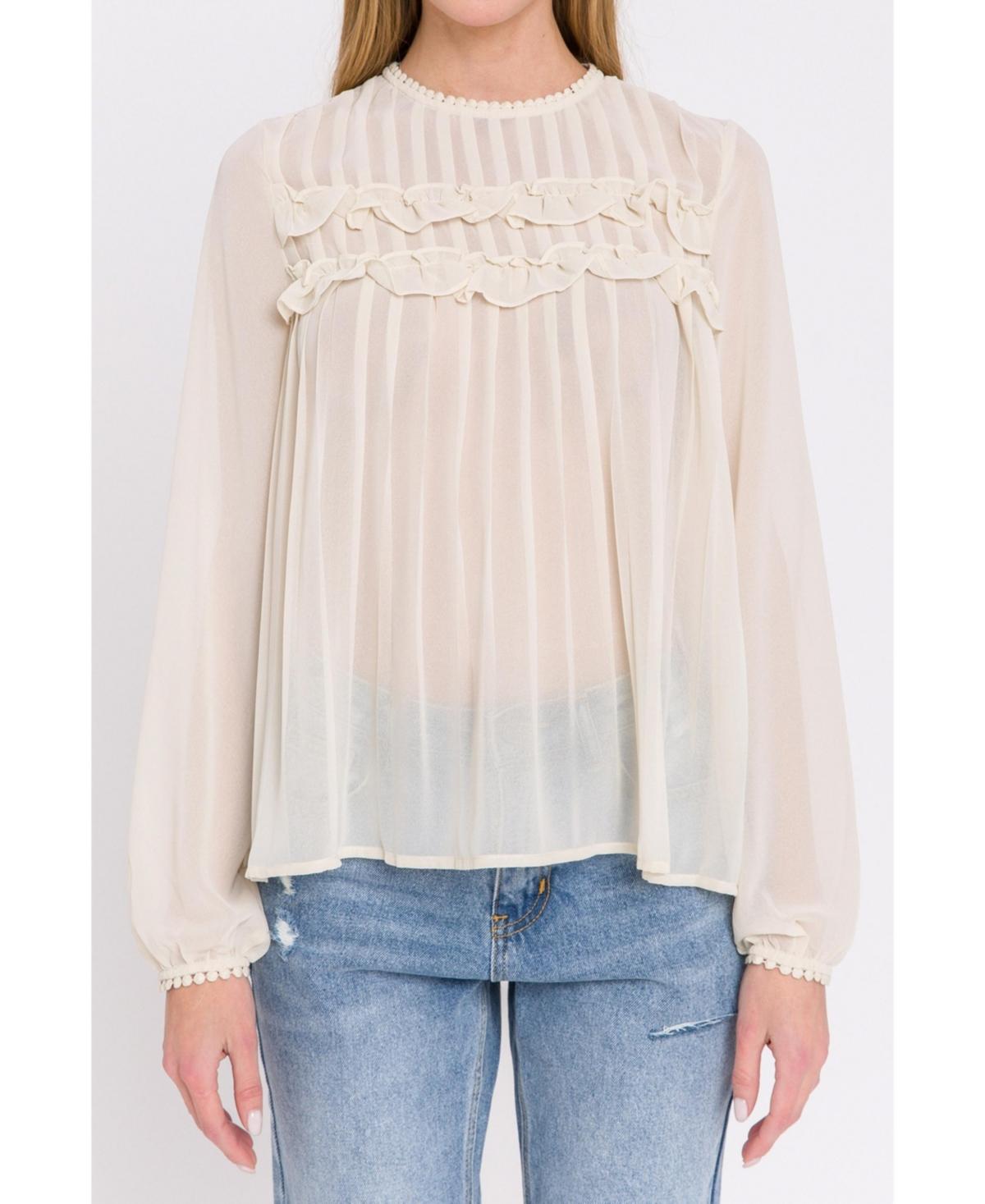 Women's Lace Detail Pleated Blouse