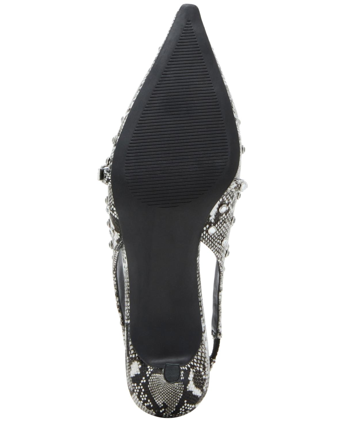 Krystall Rhinestone Pointed-Toe Slingback Kitten-Heel Pumps