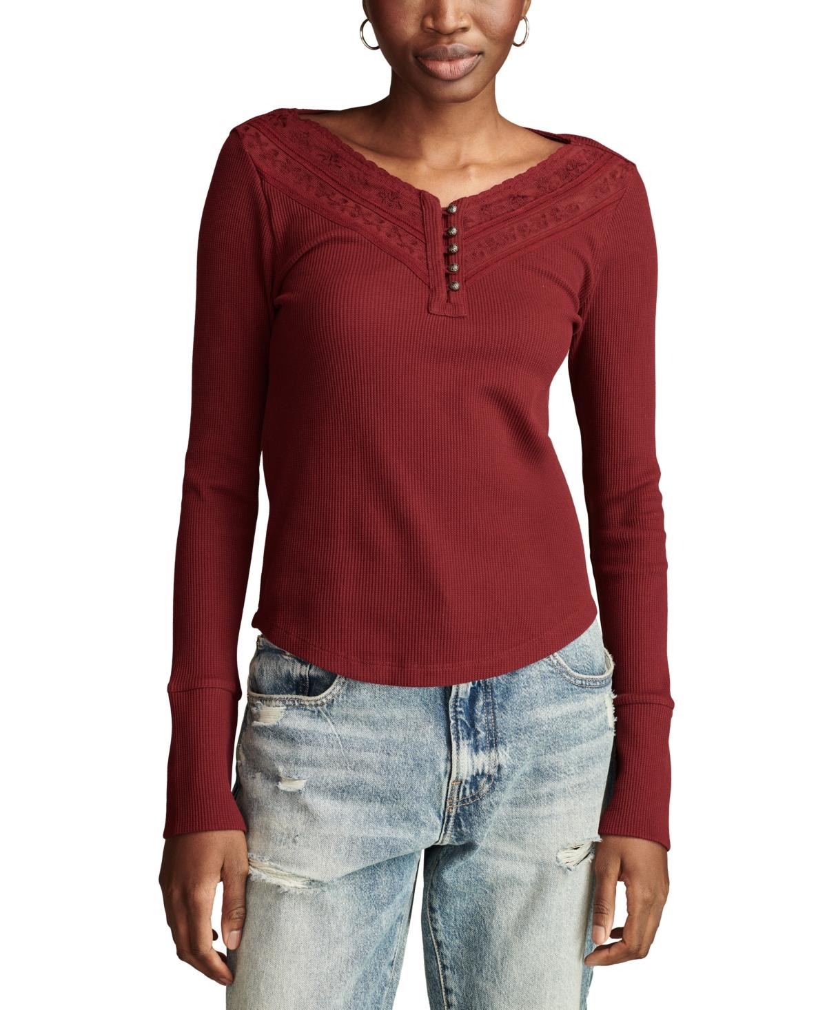 Women's Embroidered Mesh Henley Top 