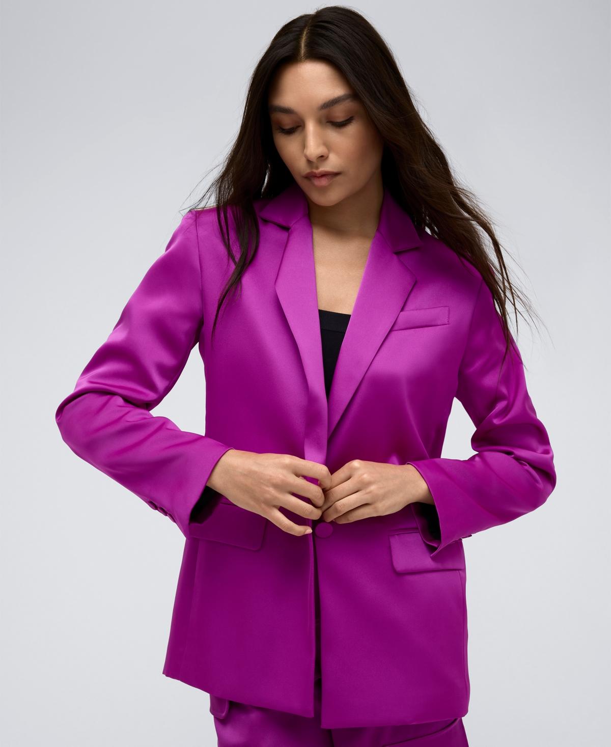 Women's One Button Notch Collar Satin Jacket