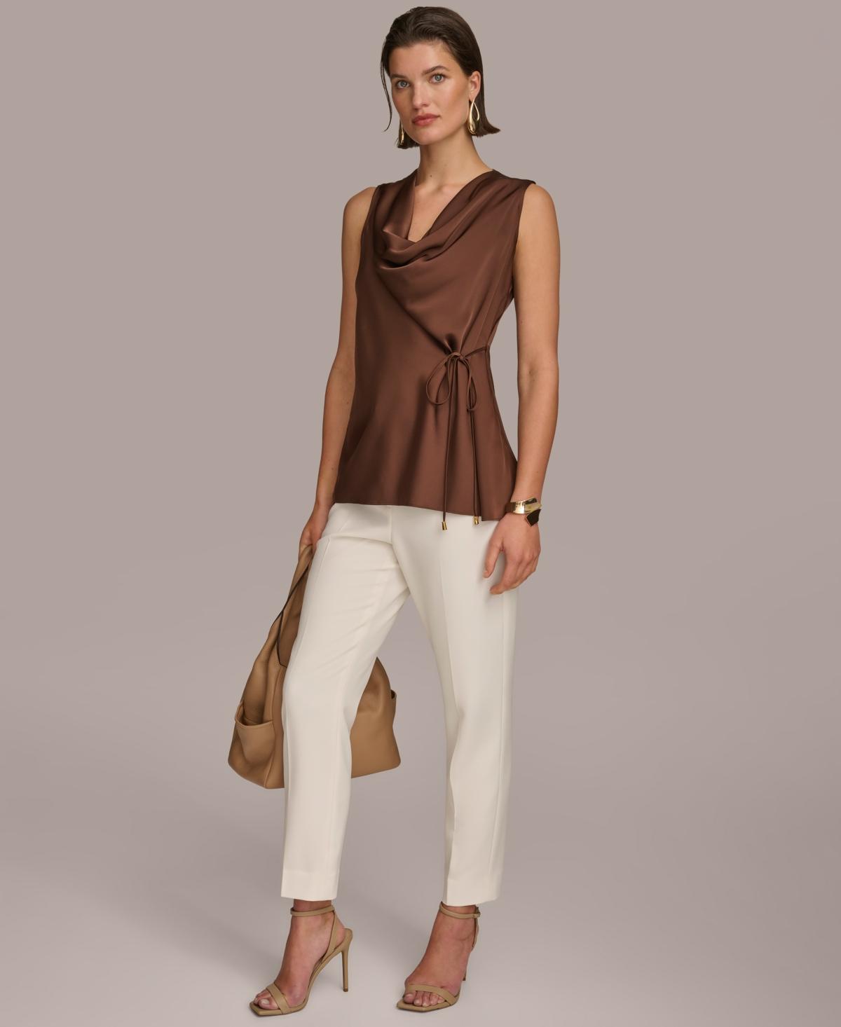 Donna Karan Women's Sleeveless Drape-Neck Satin Top 