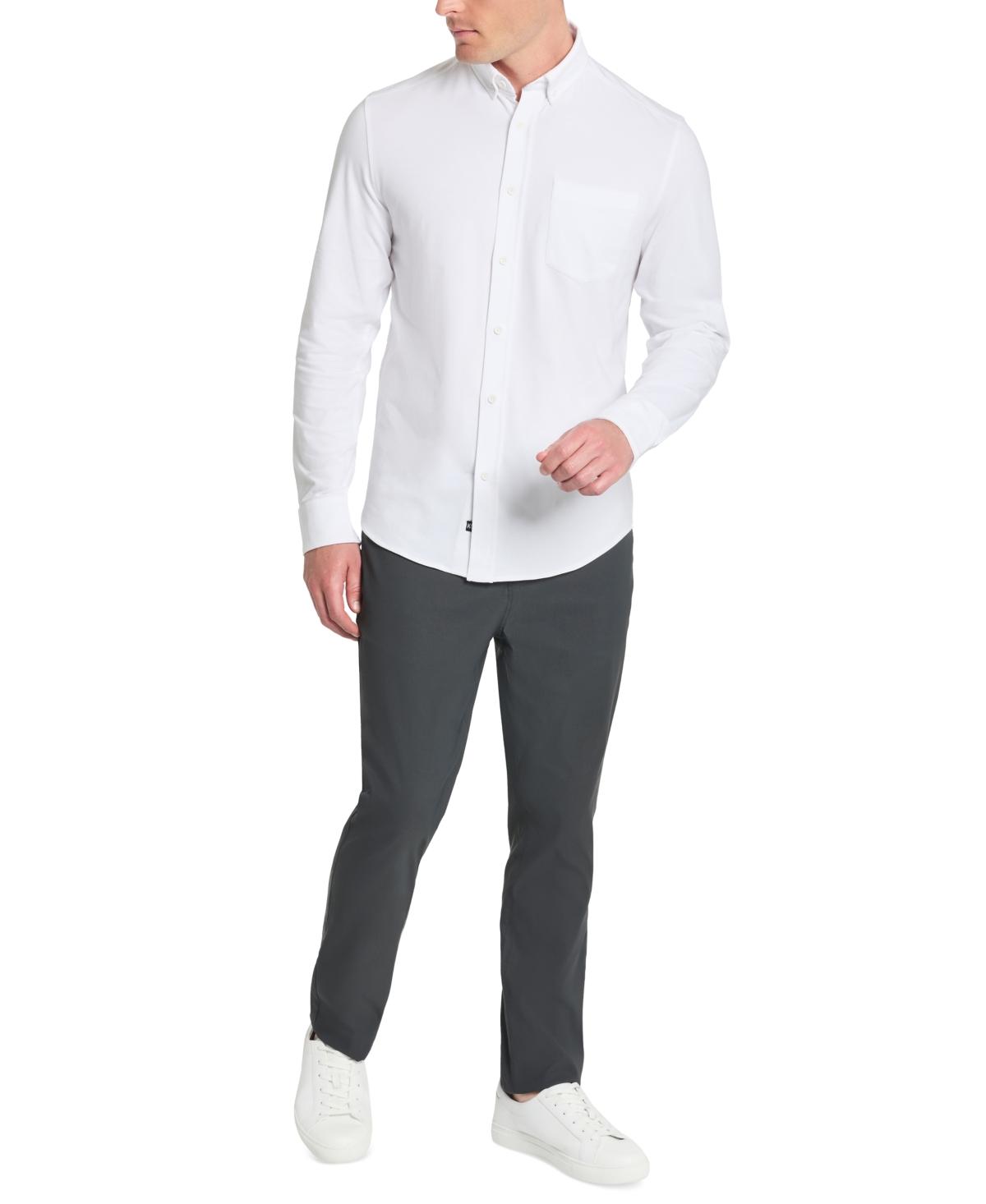 Men's Slim-Fit Plain White Performance Long-Sleeve Button-Down Shirt