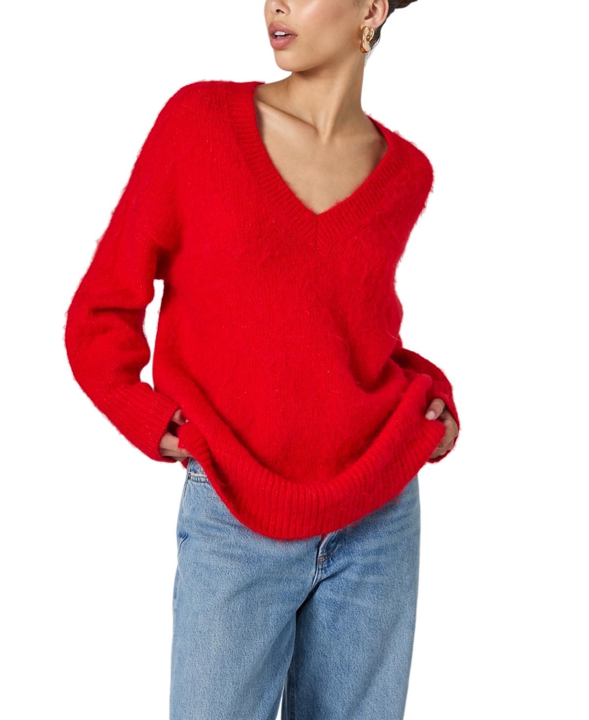 Women's Fluffy-Knit V-Neck Sweater