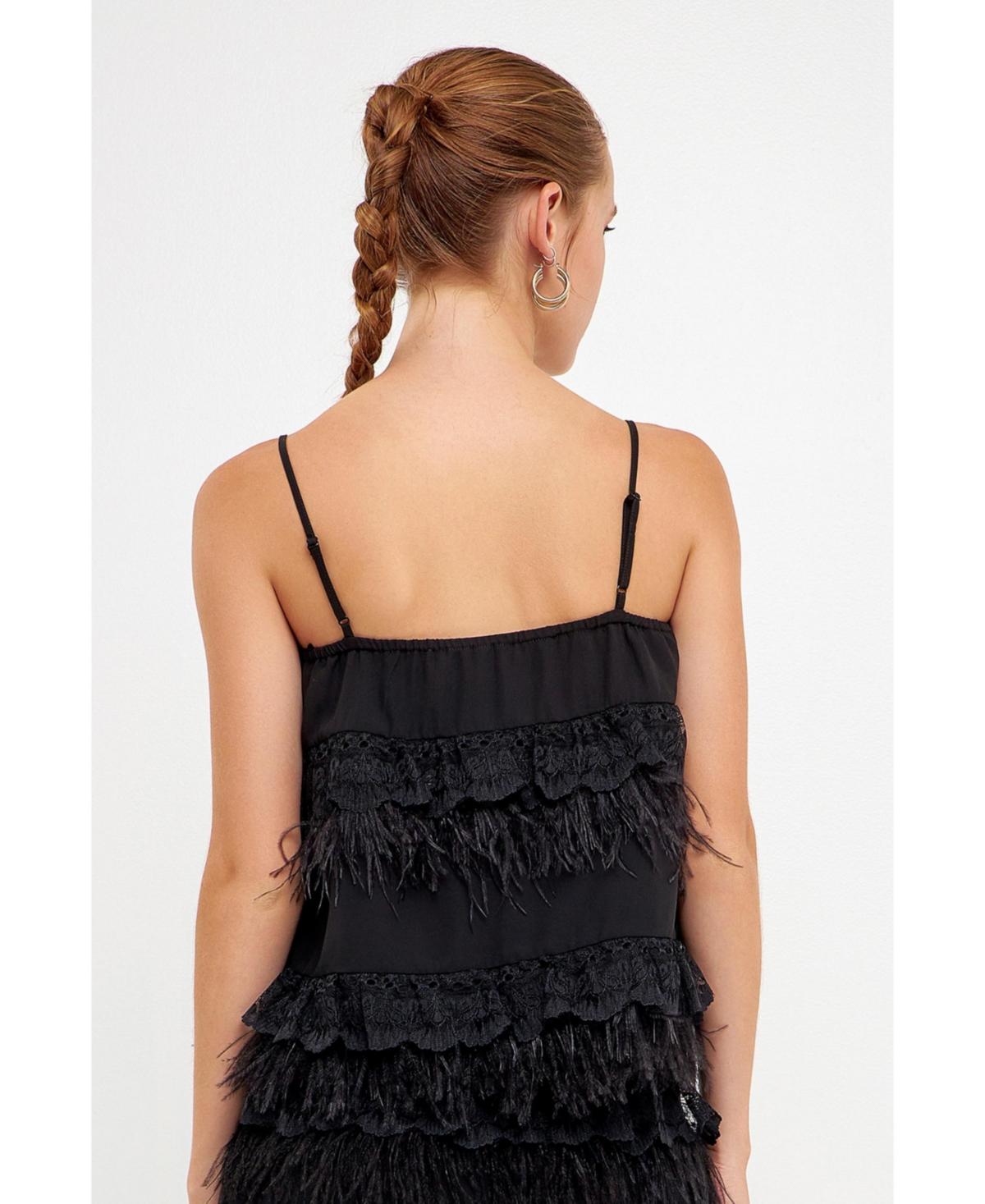 Women's Lace & Feather Trim Tank Top