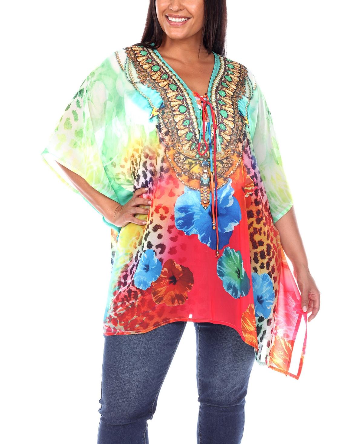 Plus Size Short Caftan with Tie-Up Neckline