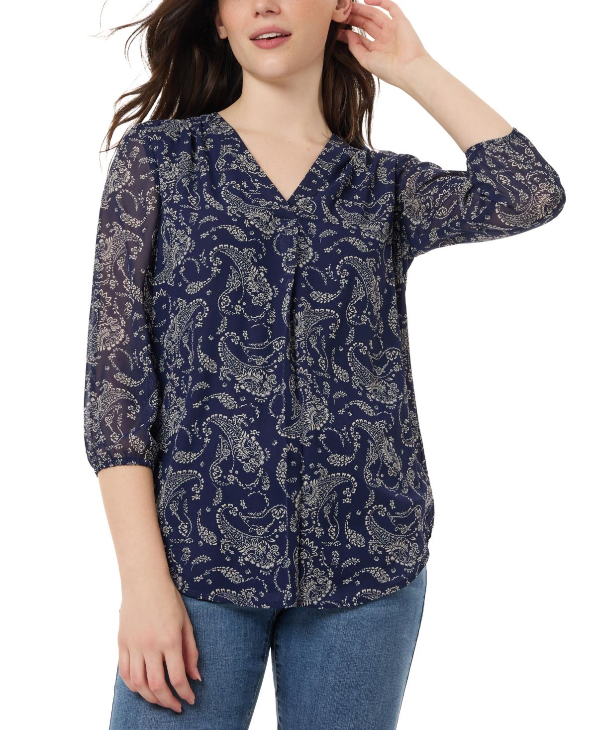 Women's Kelly Printed Sheer-Sleeve Pleated Blouse