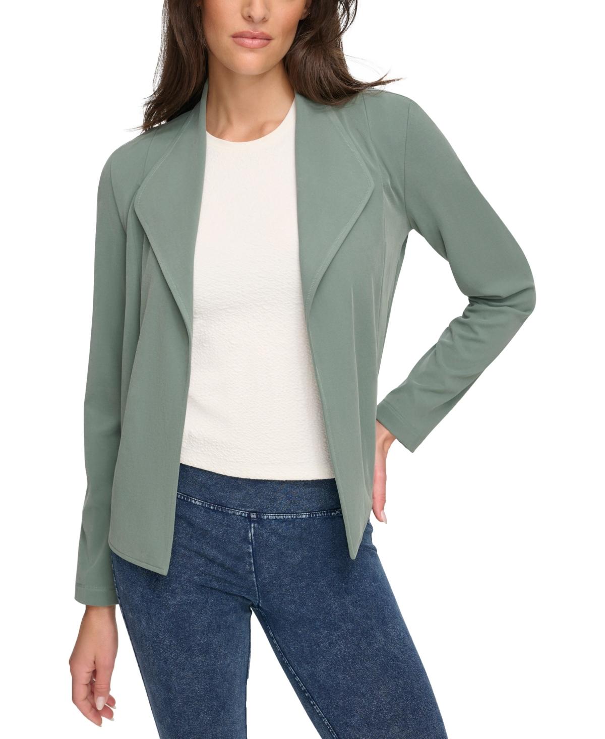 Women's Sueded Pique Drape Front Cardigan Jacket with Pockets