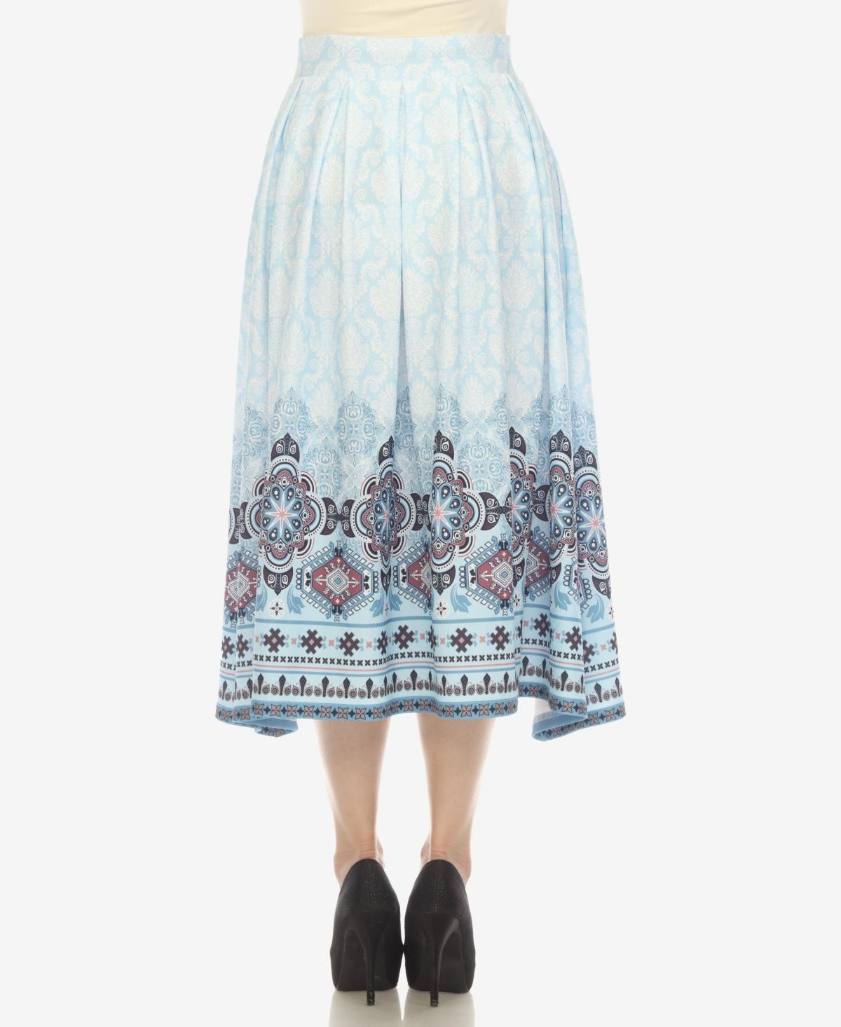 Women's Border Prints Pleated Midi Skirt