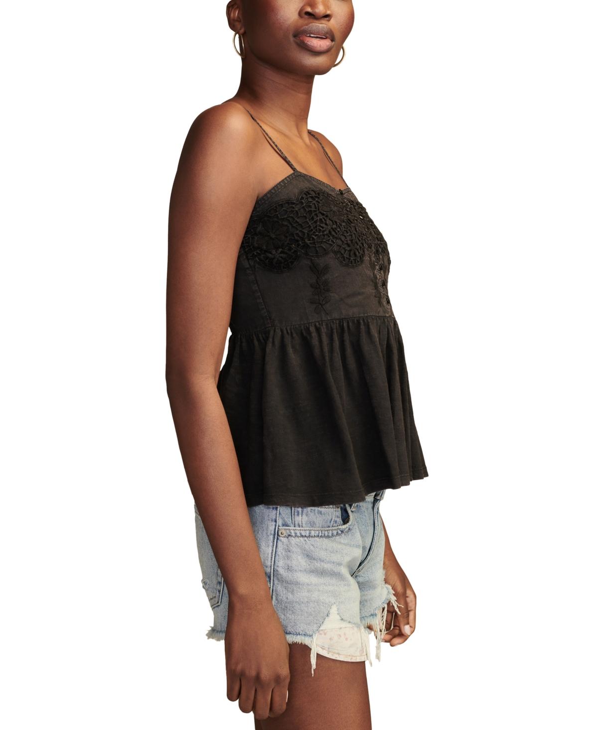 Women's Embroidered Henley Tank Top