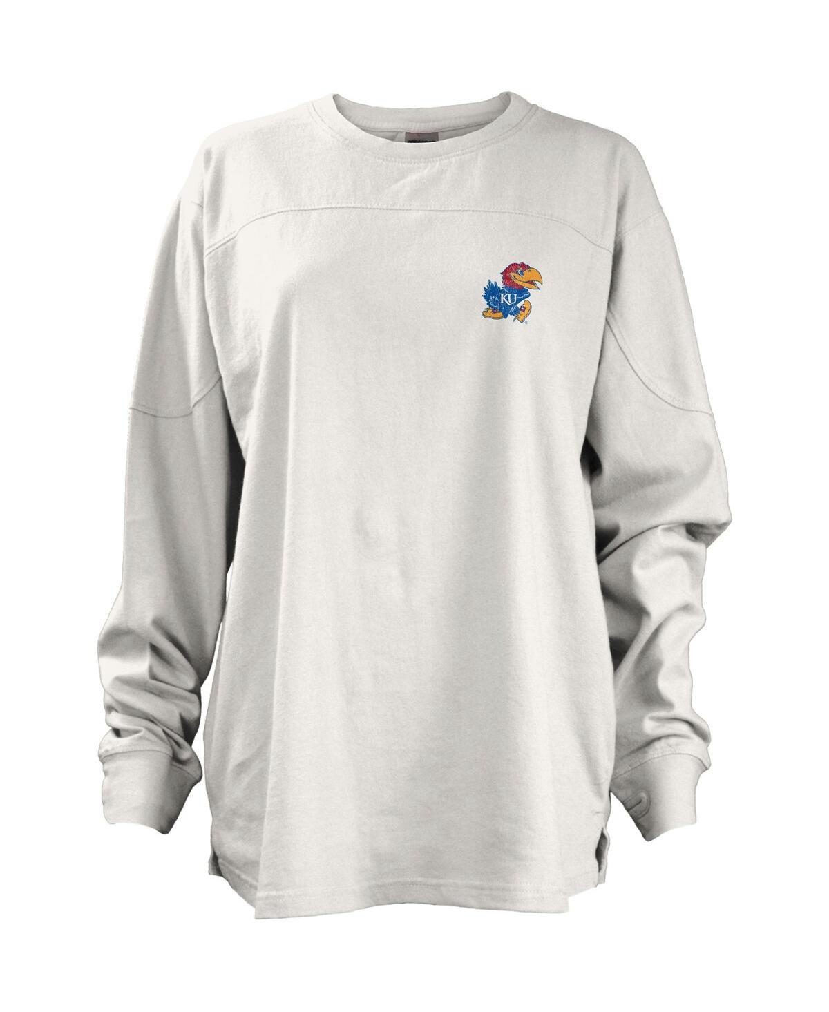 Women's White Kansas Jayhawks Pennant Stack Oversized Long Sleeve T-shirt