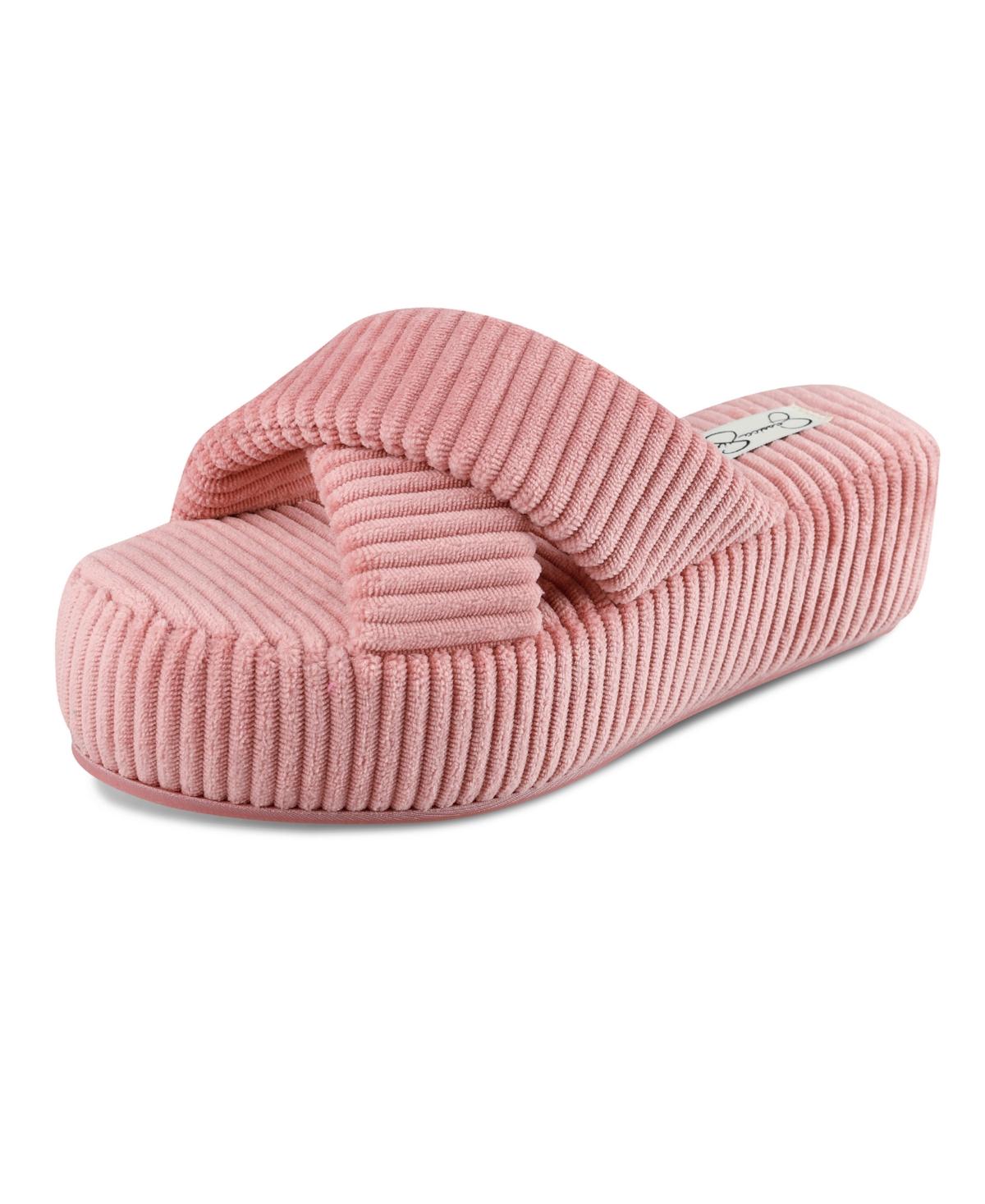 Women's Ribbed Terry Cross Band Slide Platform Slipper