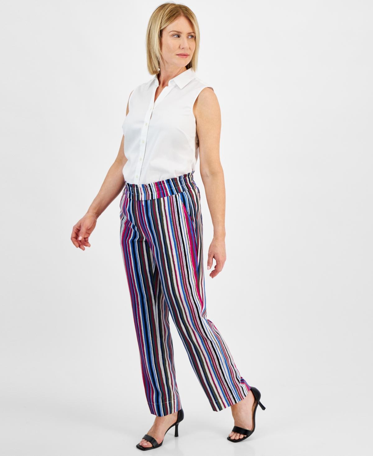 Petite High Rise Striped Pull-On Pants