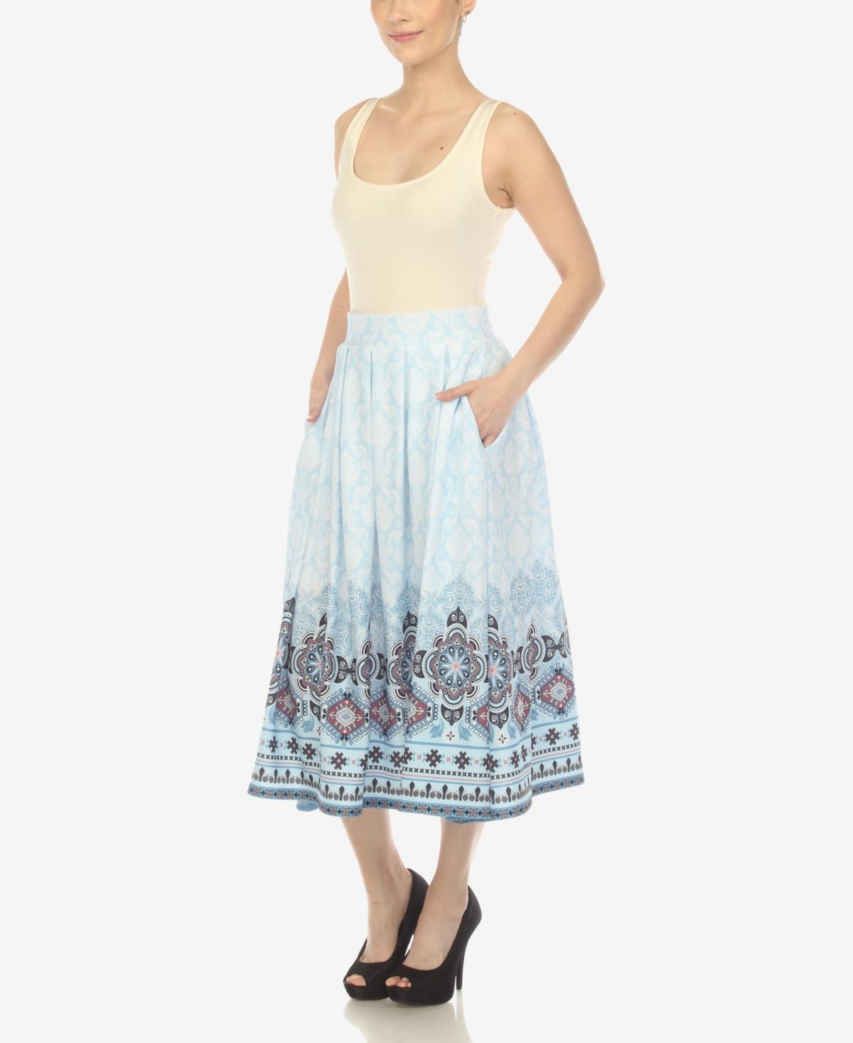 Women's Border Prints Pleated Midi Skirt