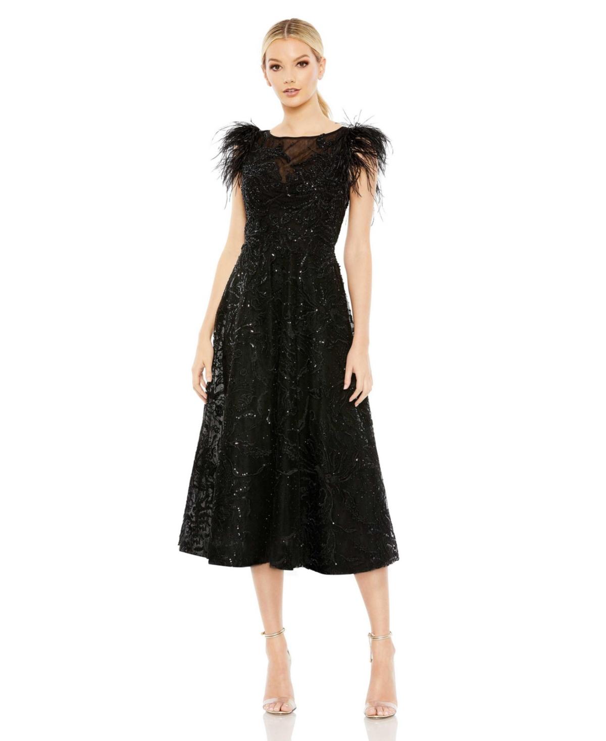 Women's Feather Shoulder Embellished Dress